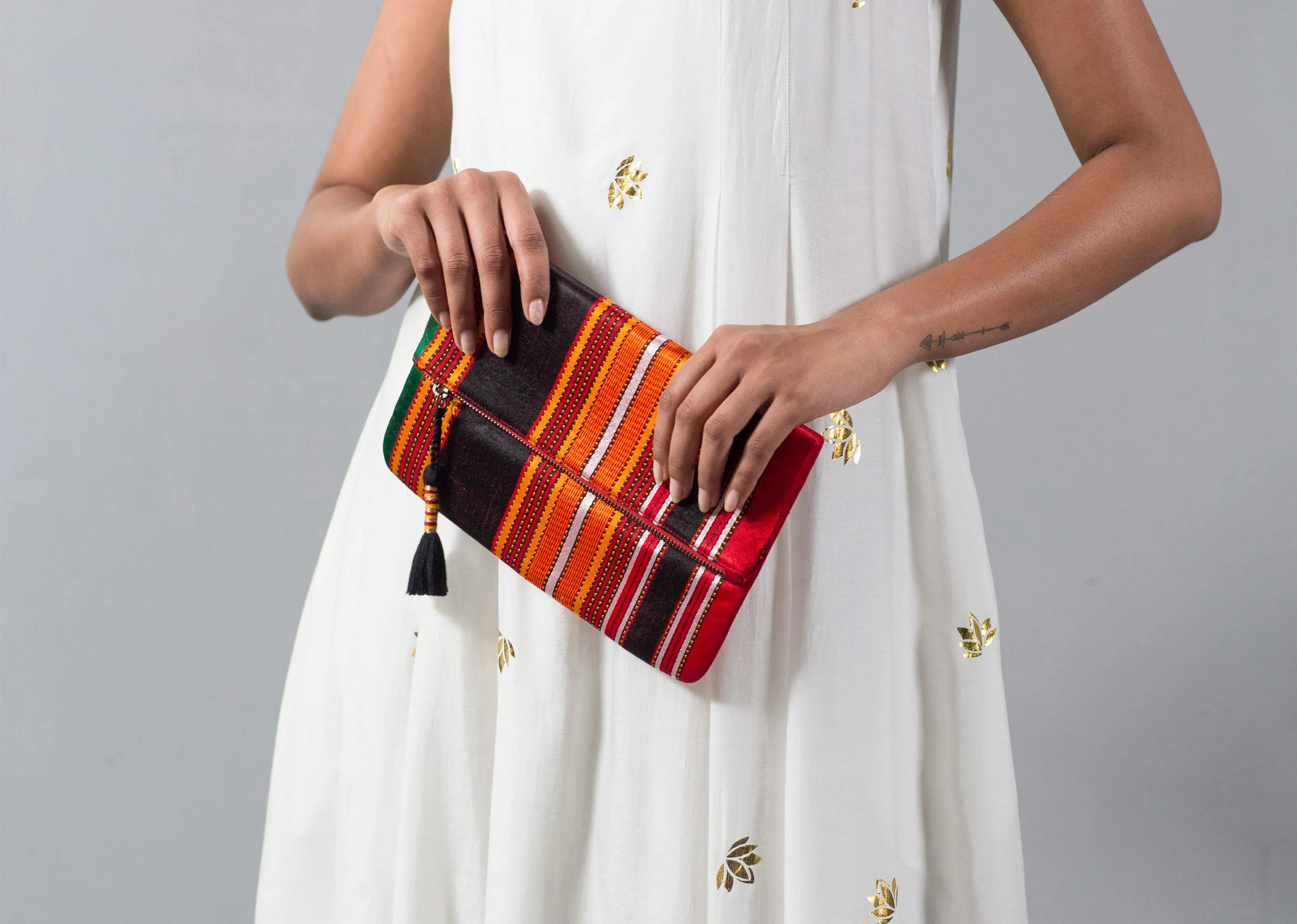 Fold Over Stripe Clutch - Red & Brown - Image 3
