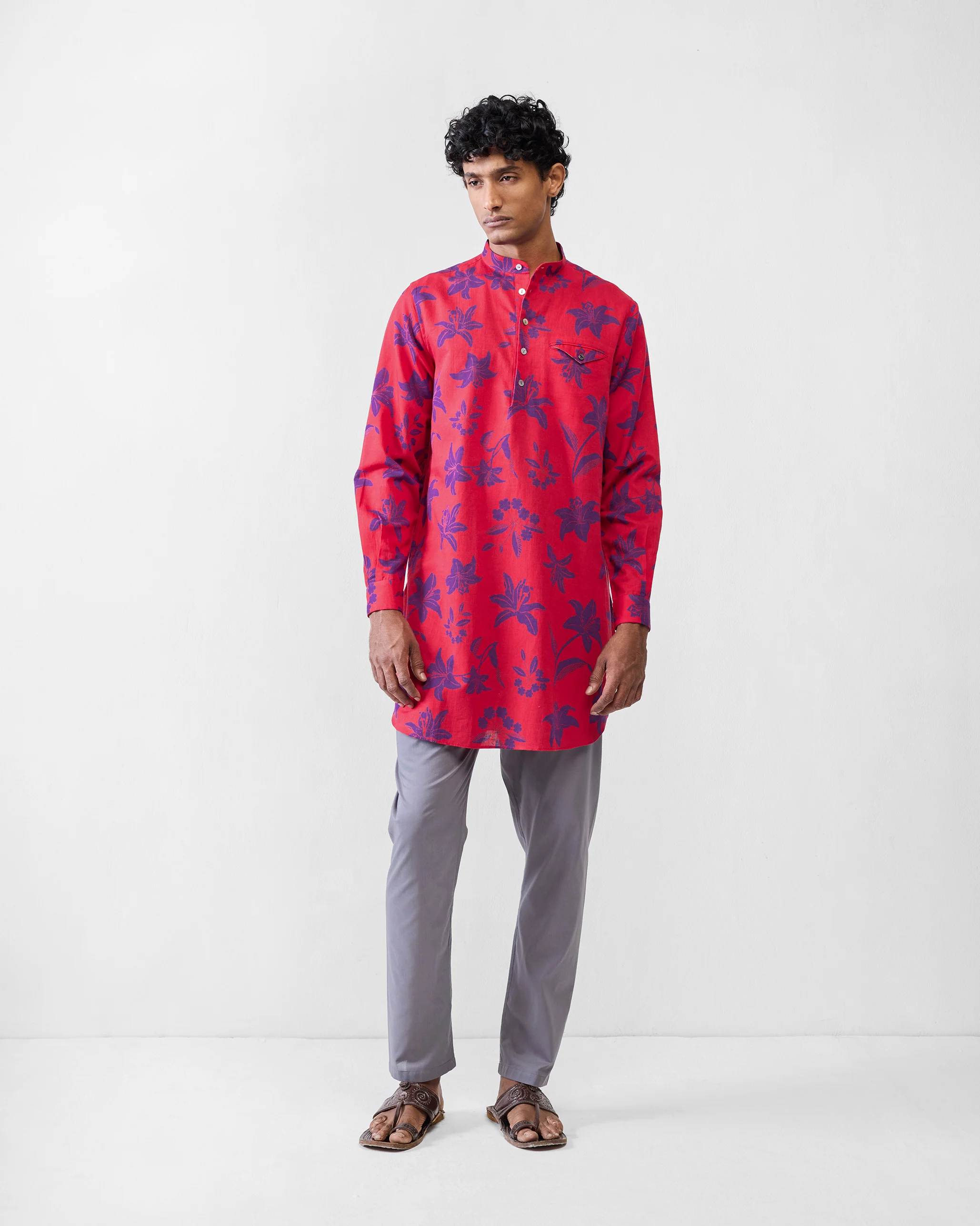 Fort Kurta - Red & Purple Printed - Image 2