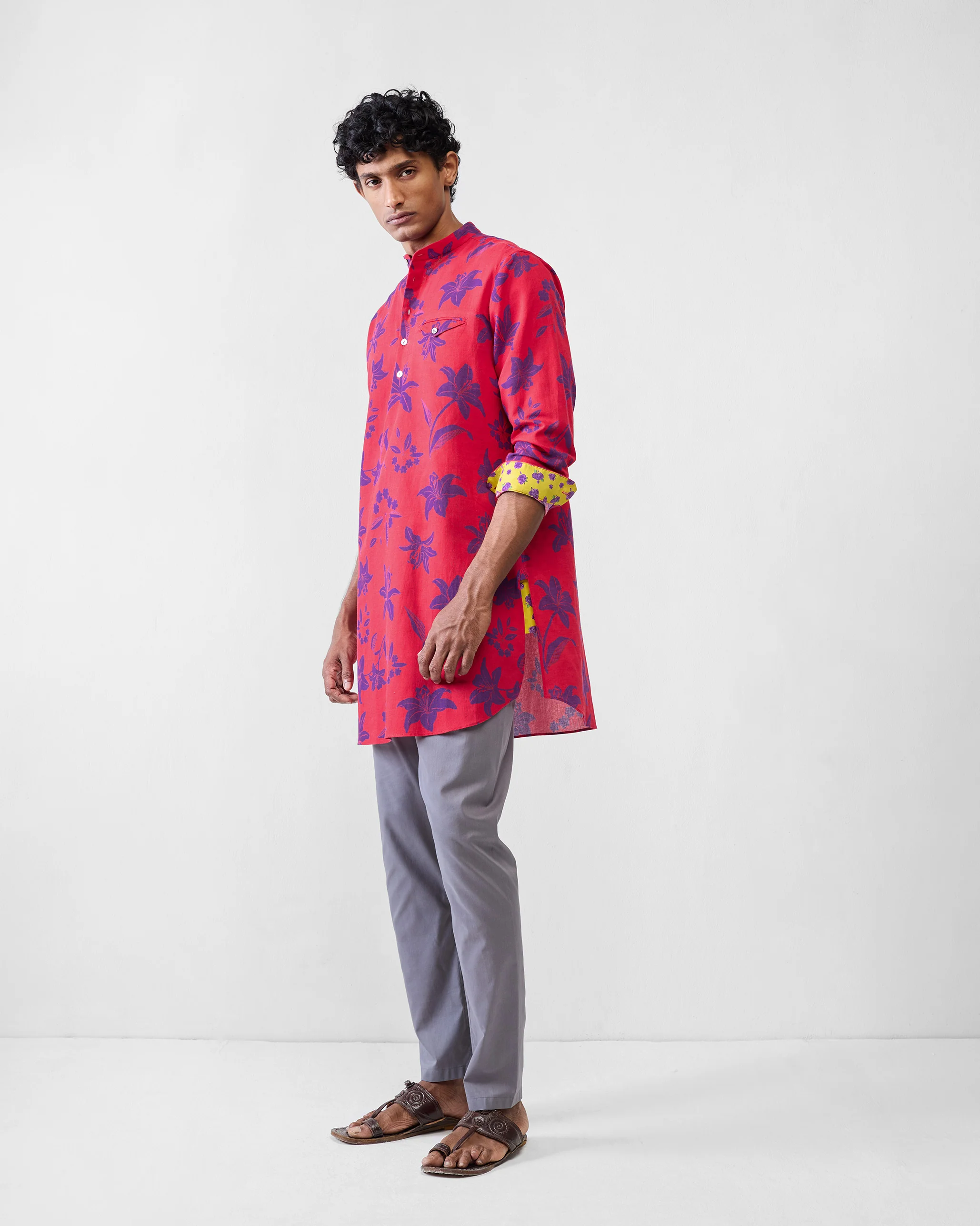 Fort Kurta - Red & Purple Printed - Image 4