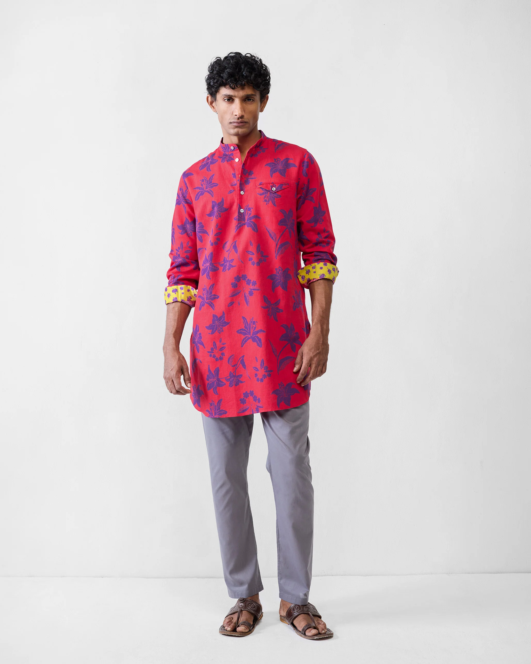 Fort Kurta - Red & Purple Printed - Image 6