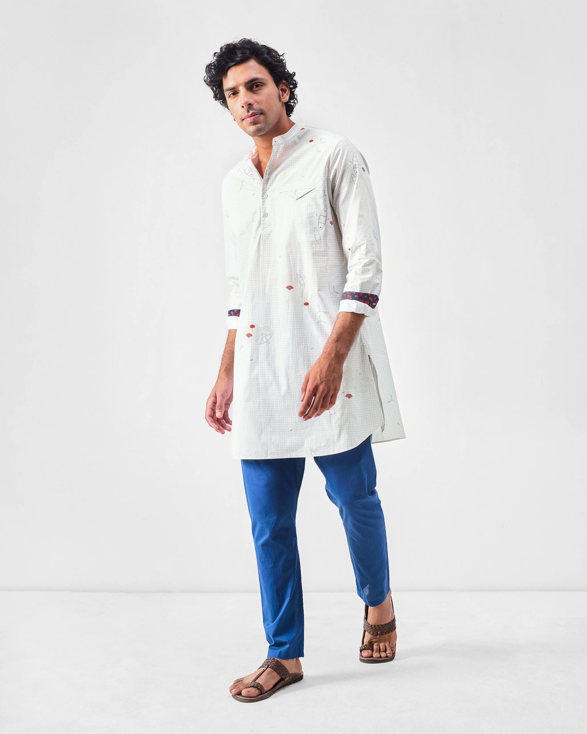 Fort Kurta - White & Grey Print - Image 2