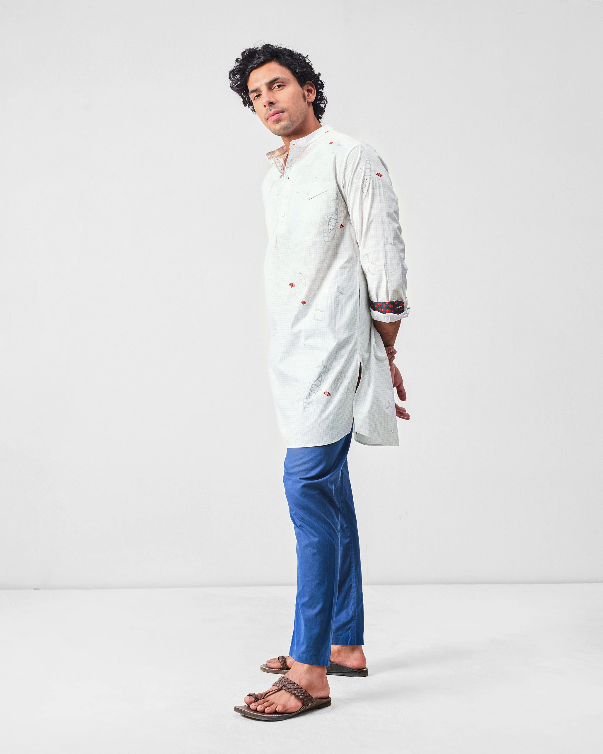 Fort Kurta - White & Grey Print - Image 3