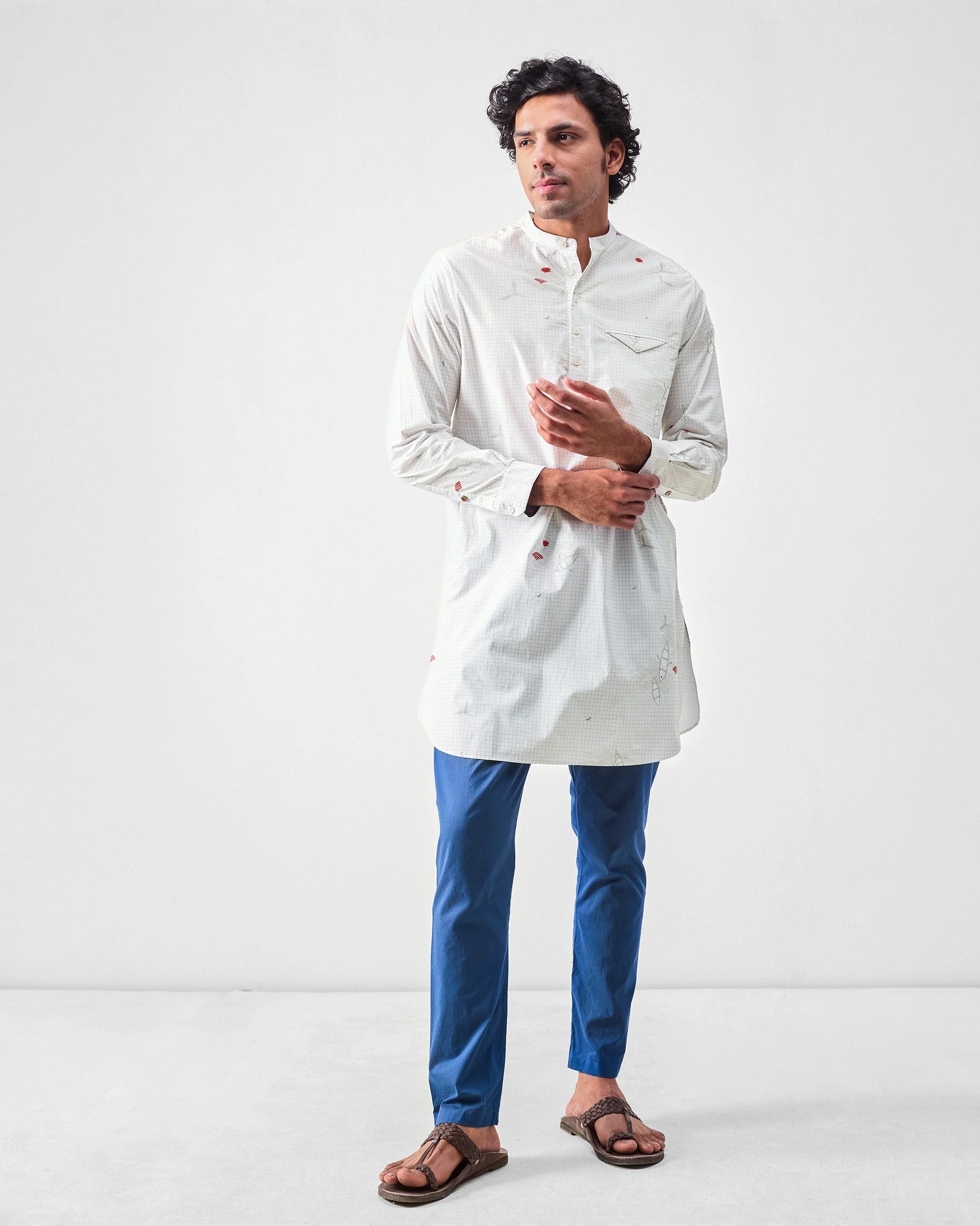 Fort Kurta - White & Grey Print - Image 5
