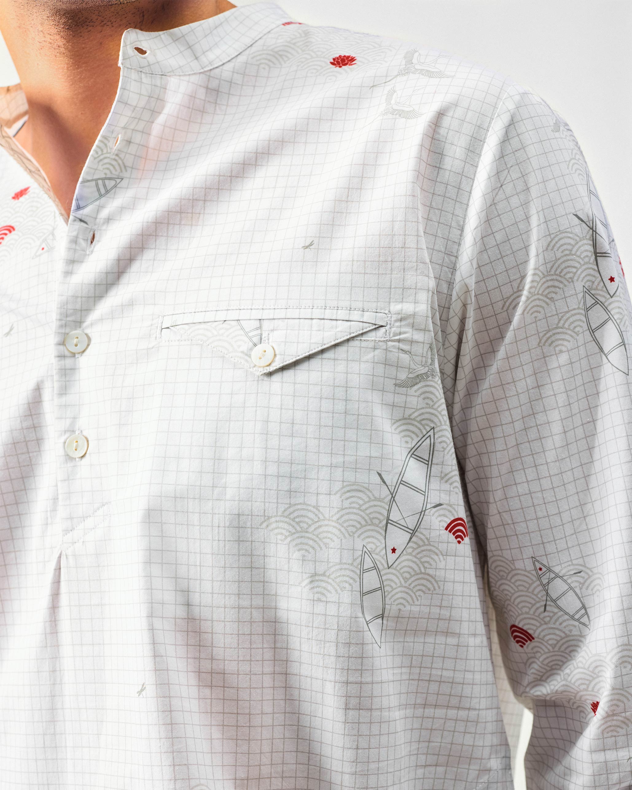 Fort Kurta - White & Grey Print - Image 6