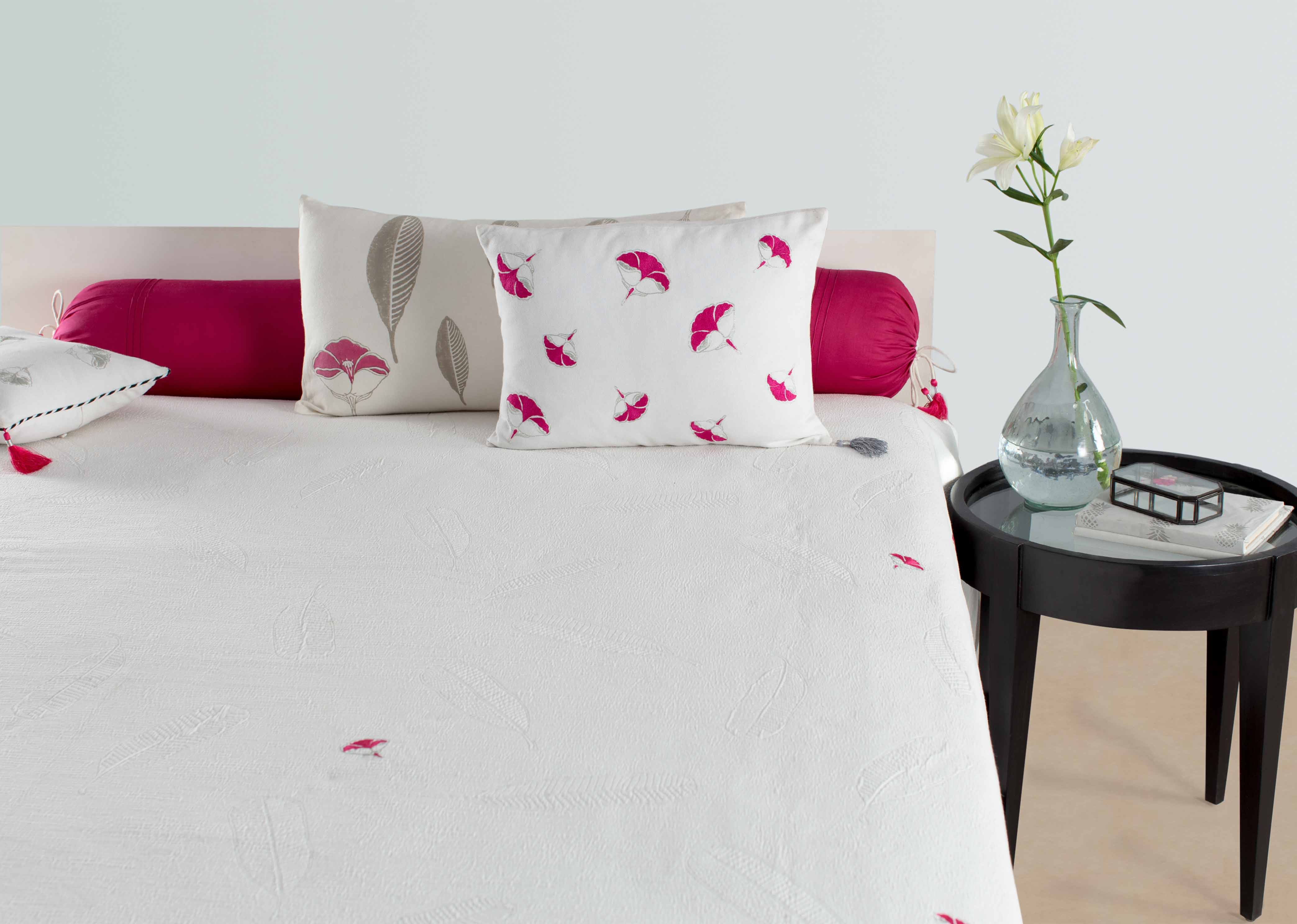 Frangipani Embroidered Cushion Cover - Fuchsia - Image 3