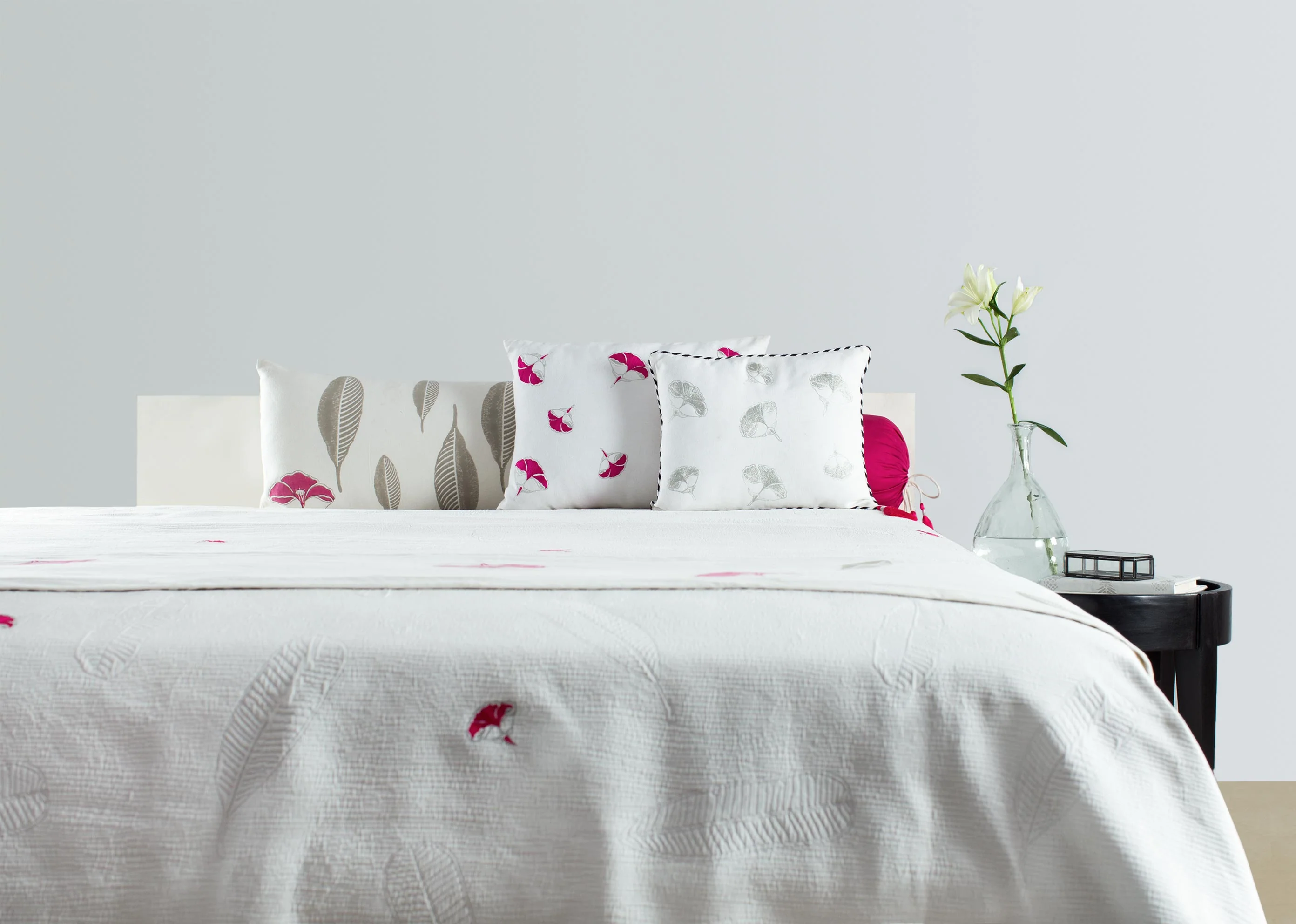 Frangipani Embroidered Cushion Cover - Silver - Image 3