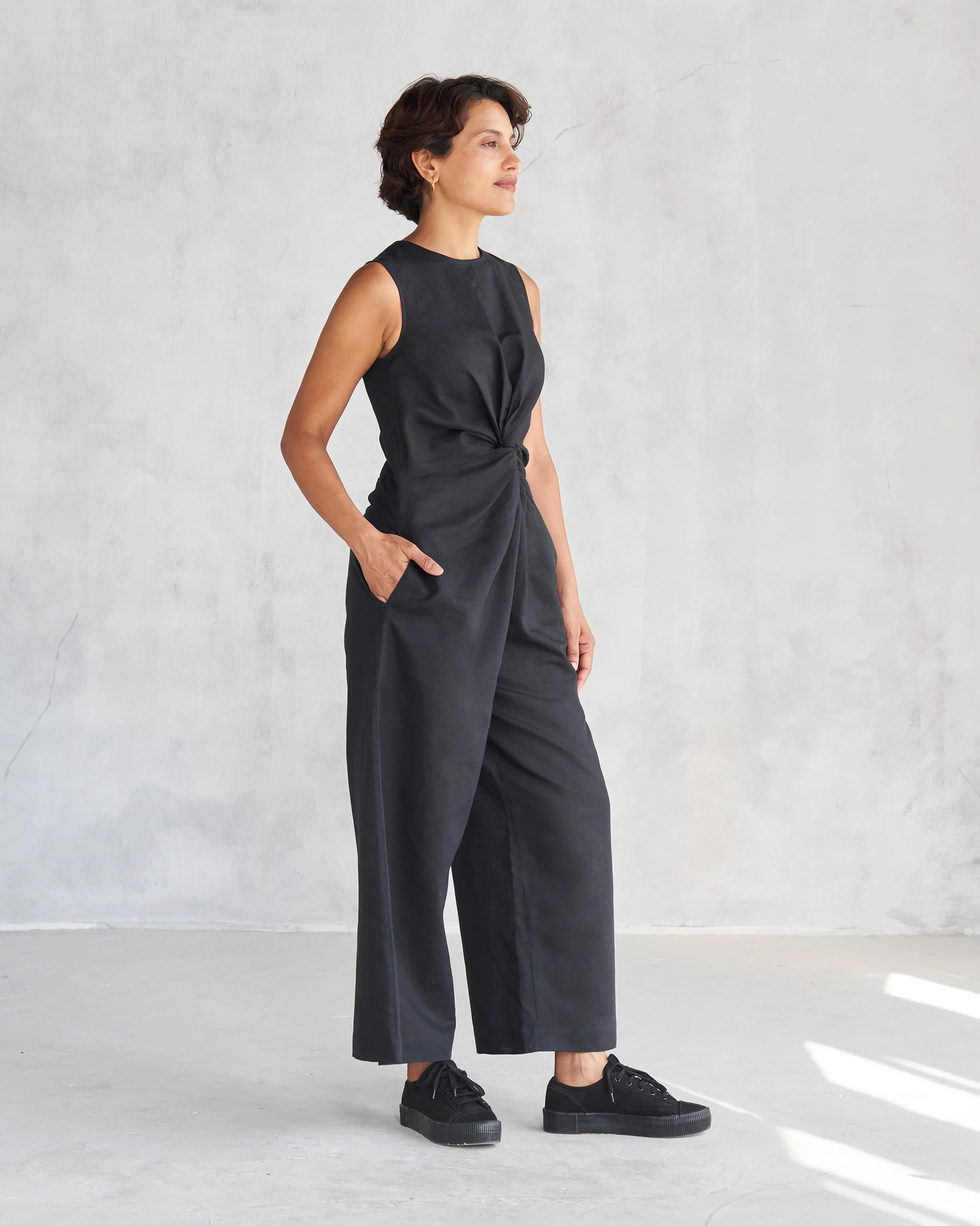 Front Knot Jumpsuit - Black - Image 3