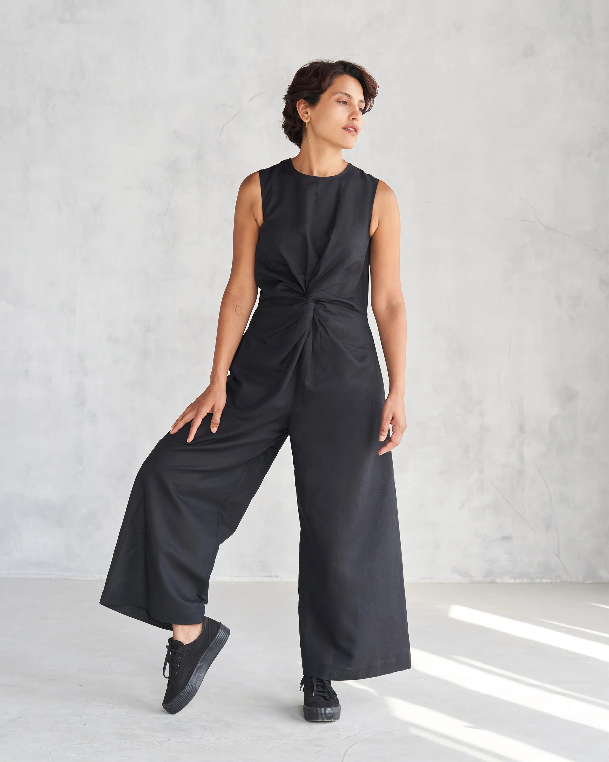 Front Knot Jumpsuit - Black - Image 4