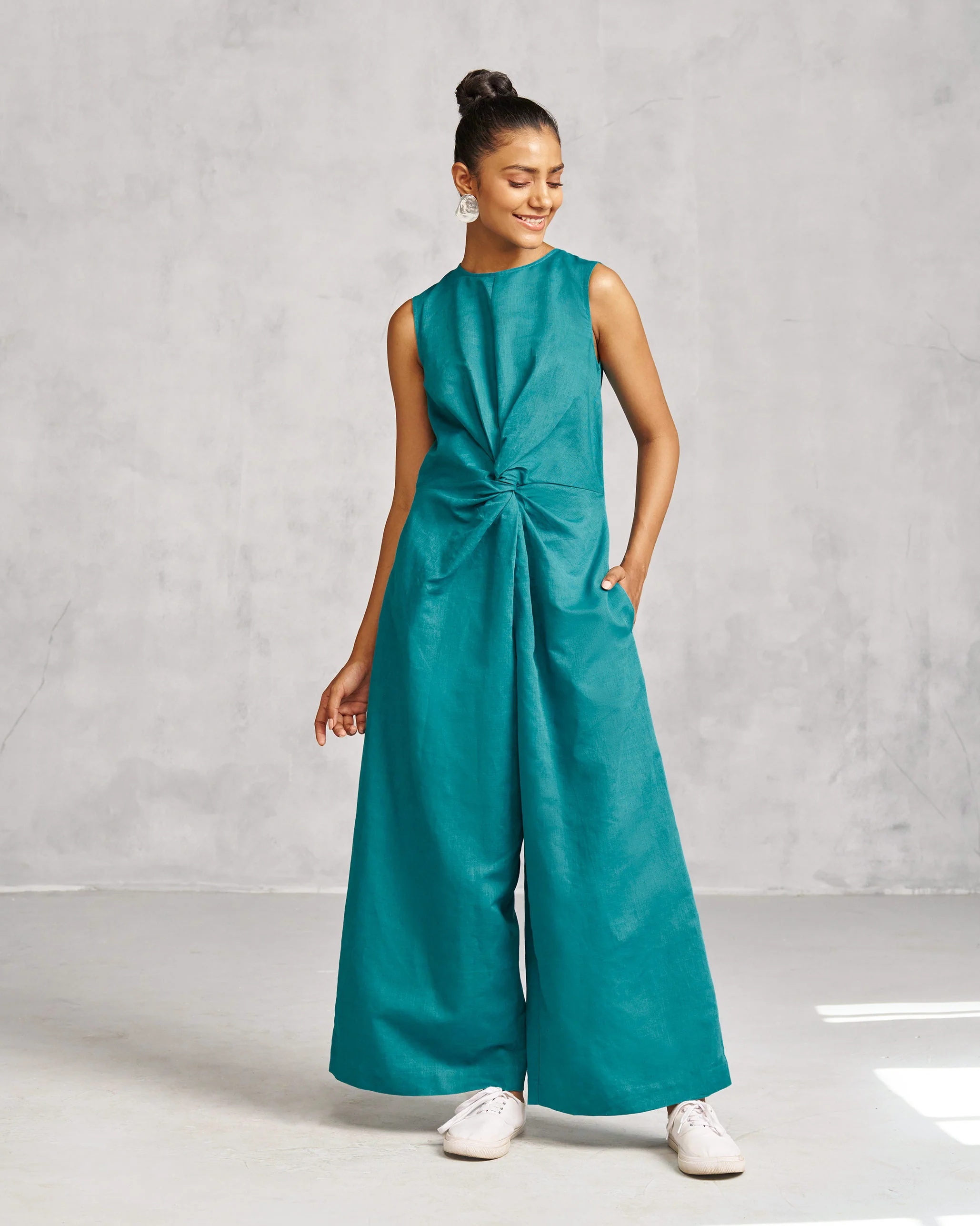 Front Knot Jumpsuit - Teal Tssxnb - Image 4