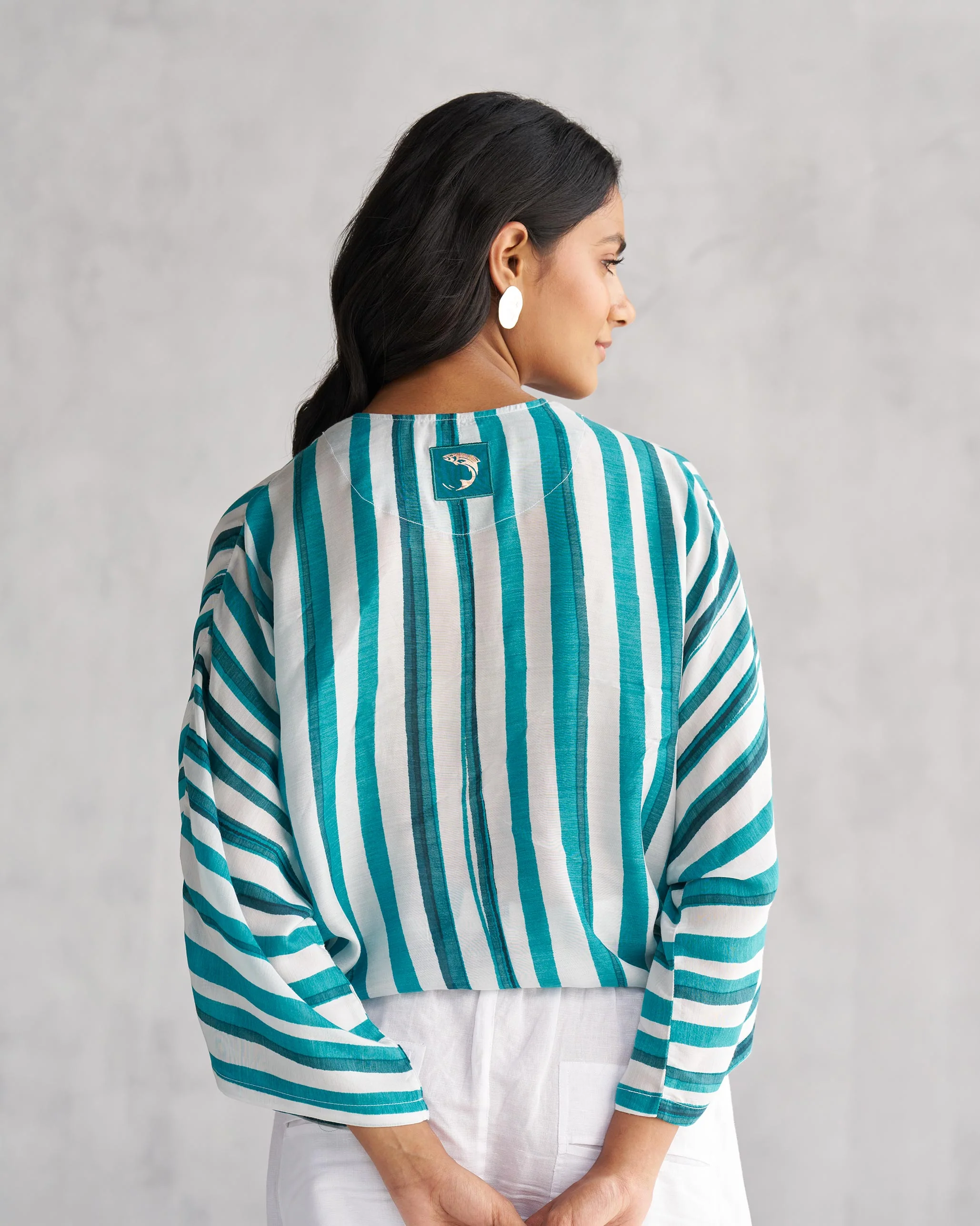 Front Knot Top - Teal & White Tssxnb - Image 4