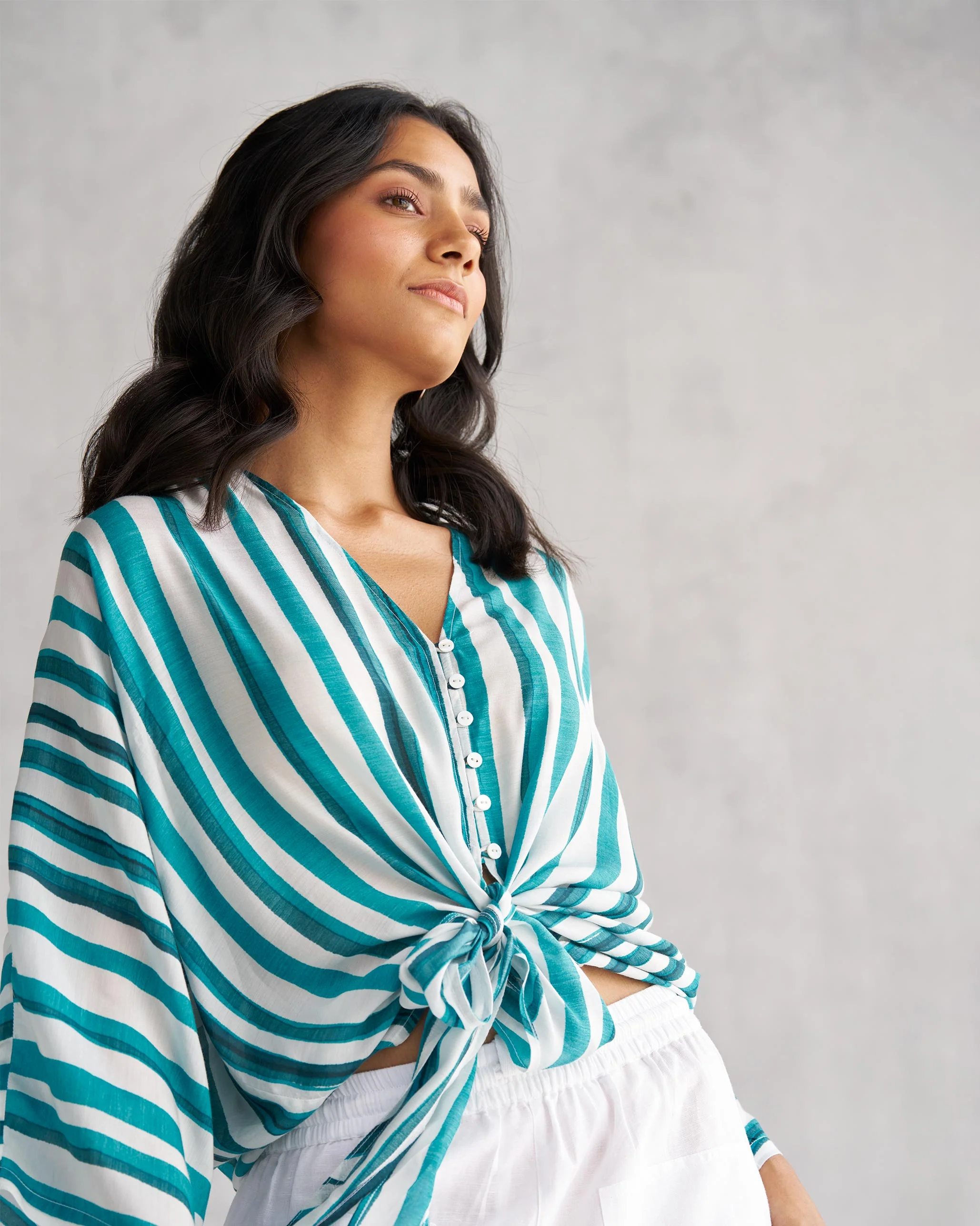 Front Knot Top - Teal & White Tssxnb - Image 5