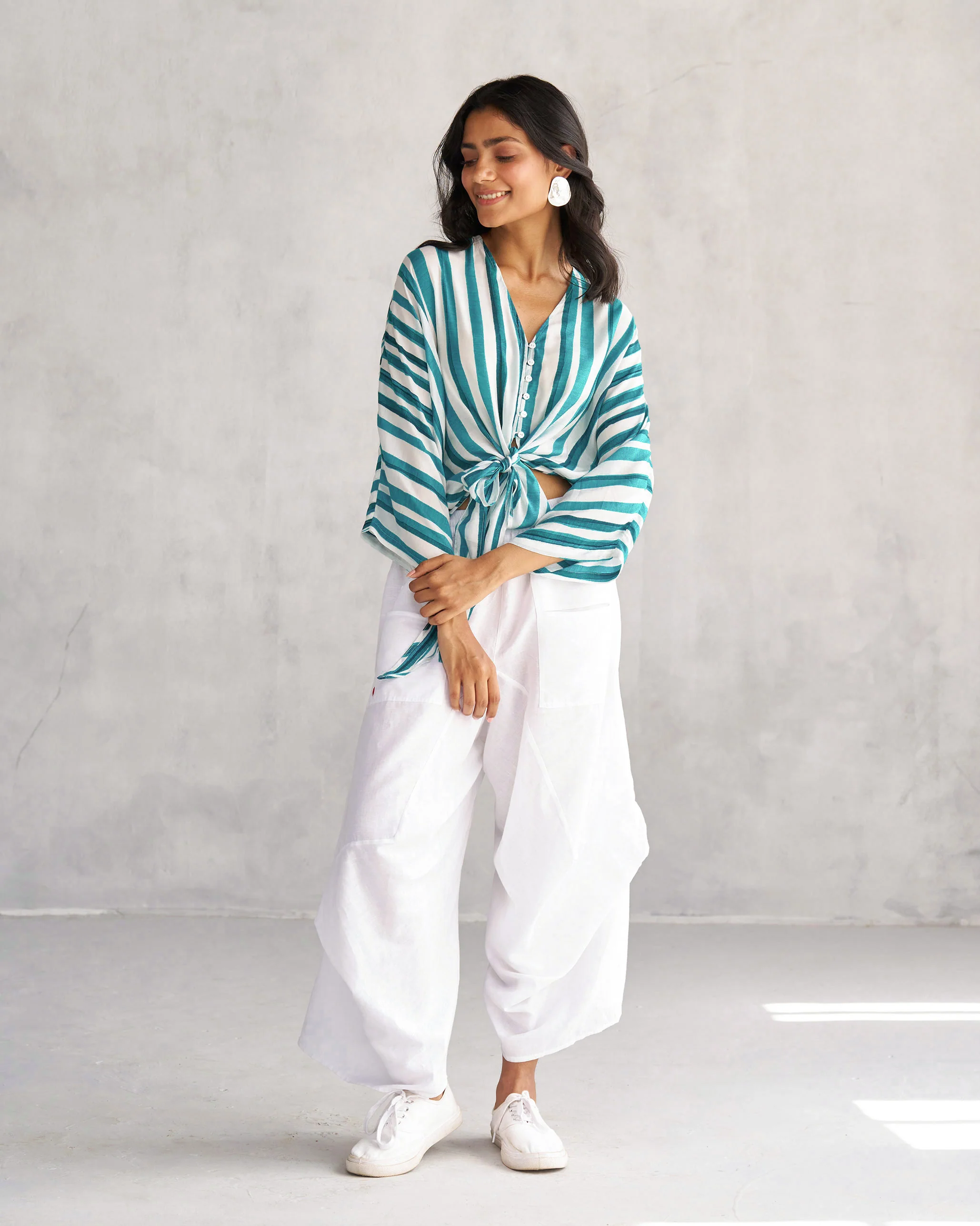 Front Knot Top - Teal & White Tssxnb - Image 6