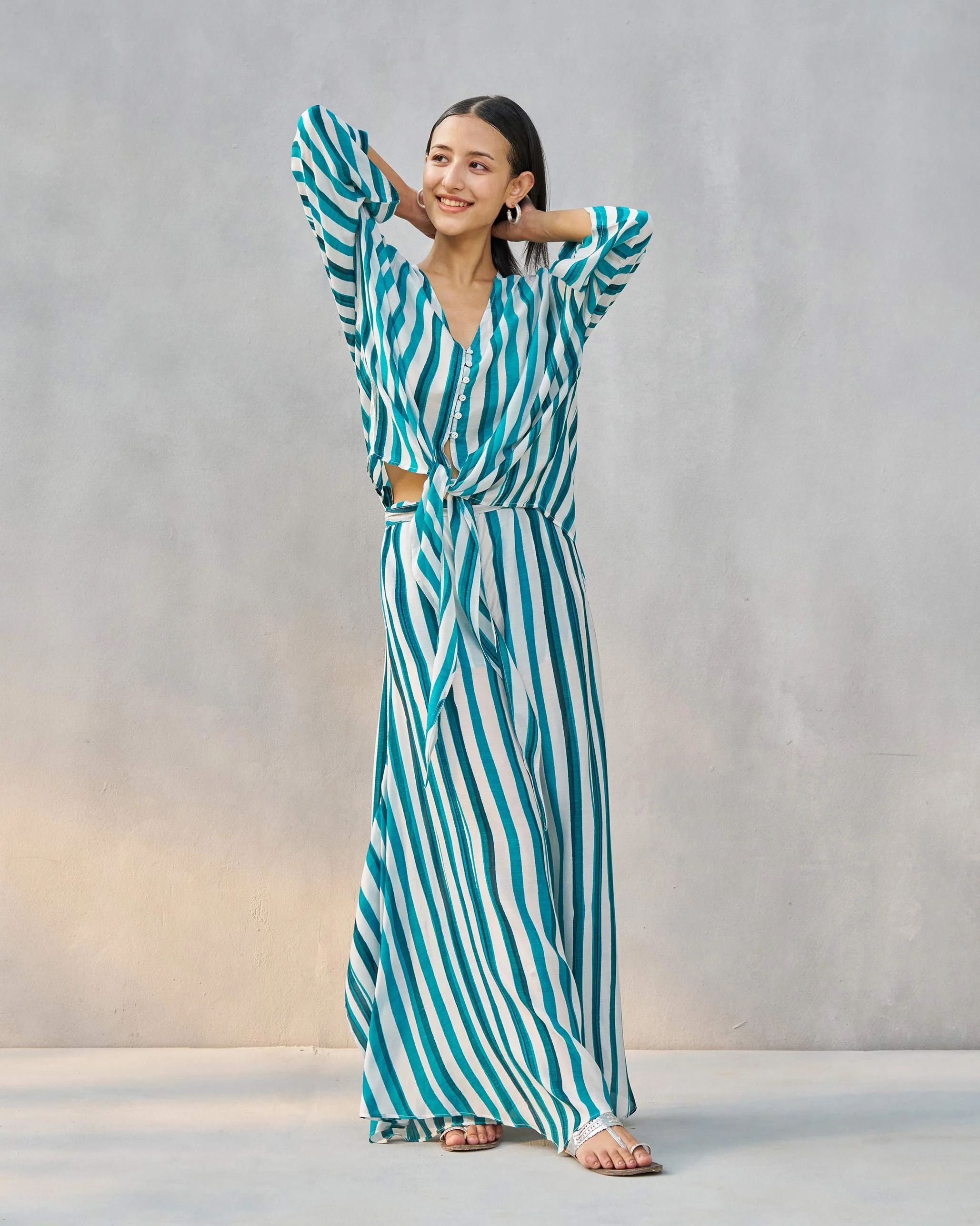 Front Knot Top - Teal & White Tssxnb - Image 8