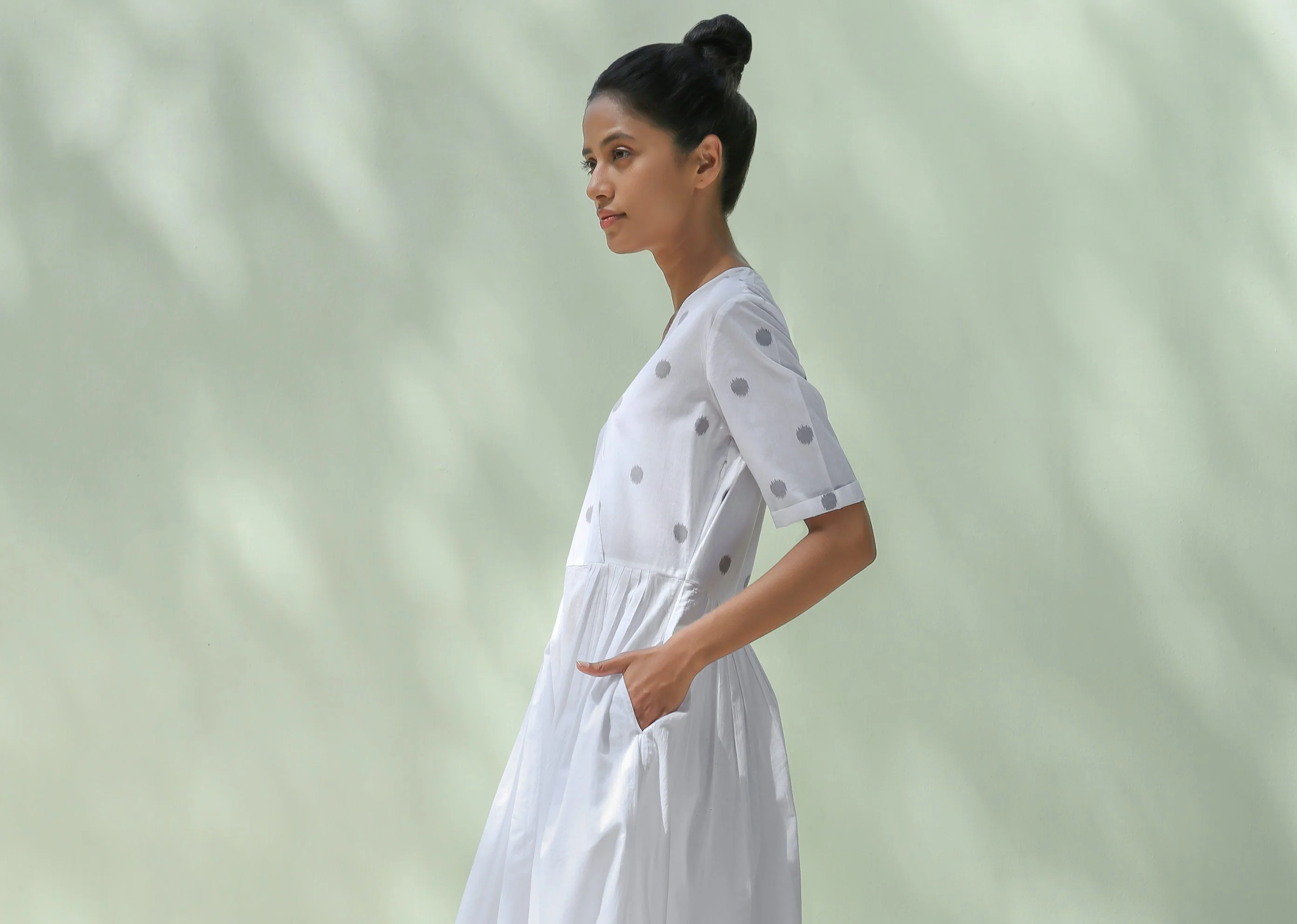 Front Overlap Yoke Kurta - Grey Ikat - Image 3