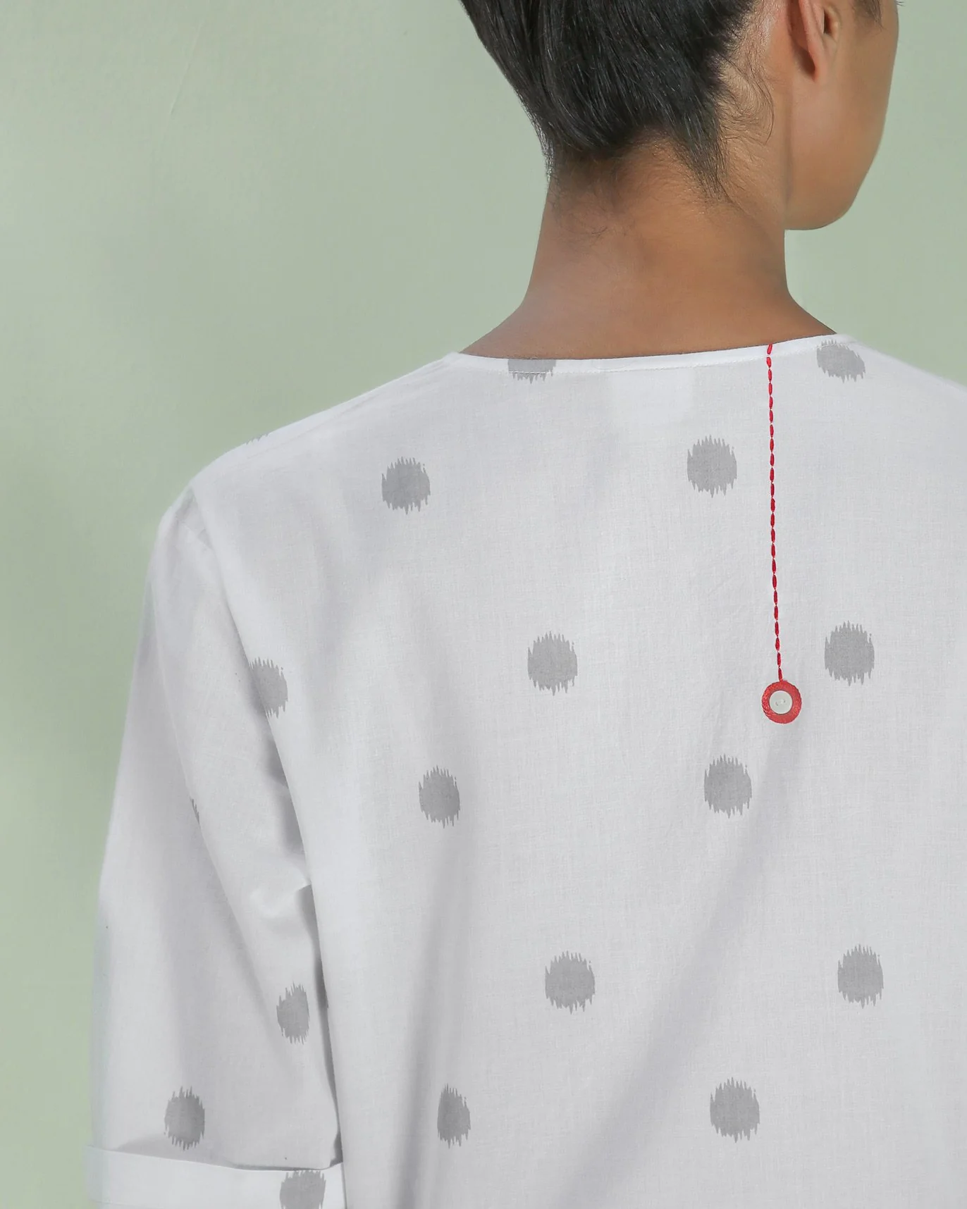 Front Overlap Yoke Kurta - Grey Ikat - Image 4