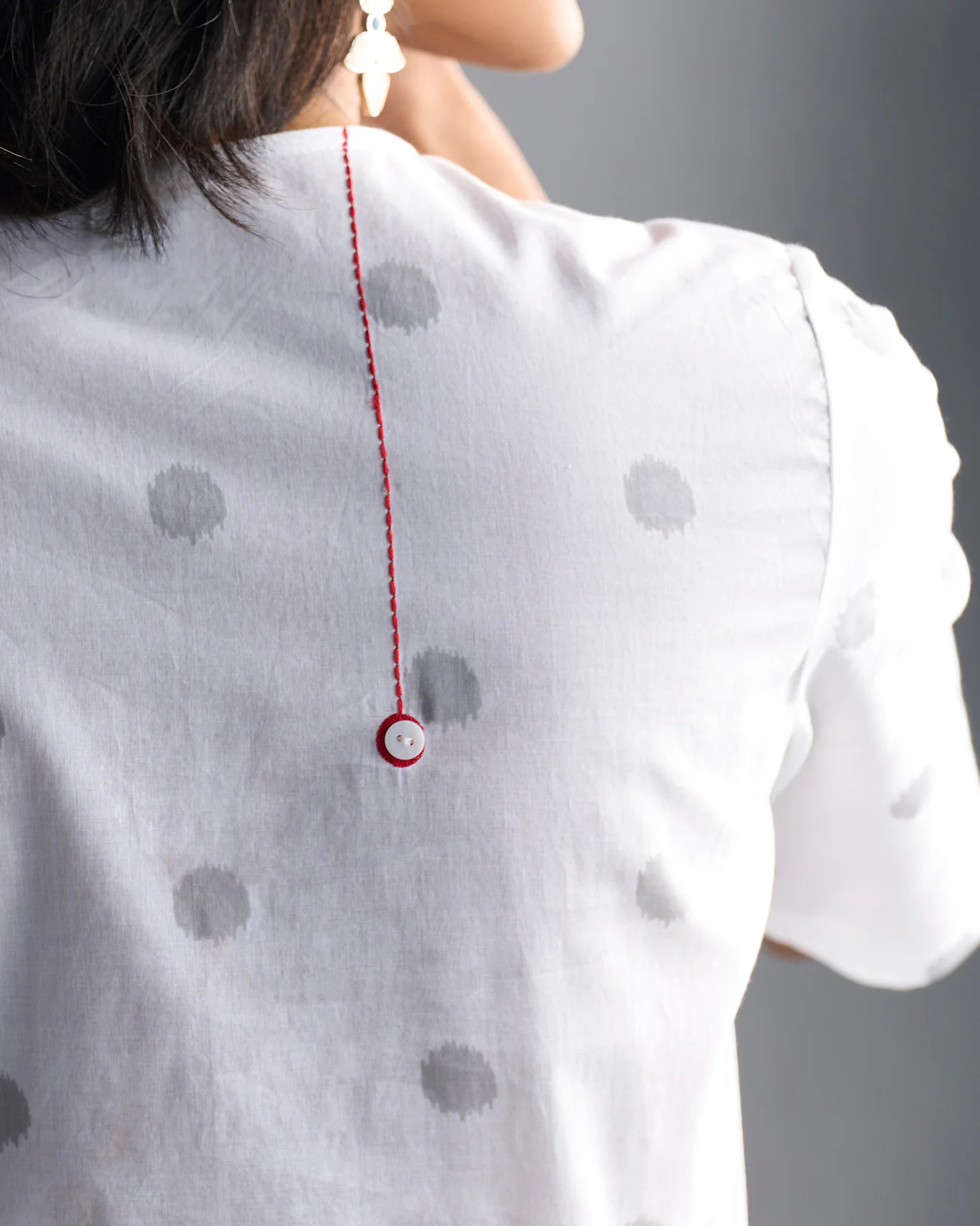 Front Overlap Yoke Kurta - White & Grey - Image 4