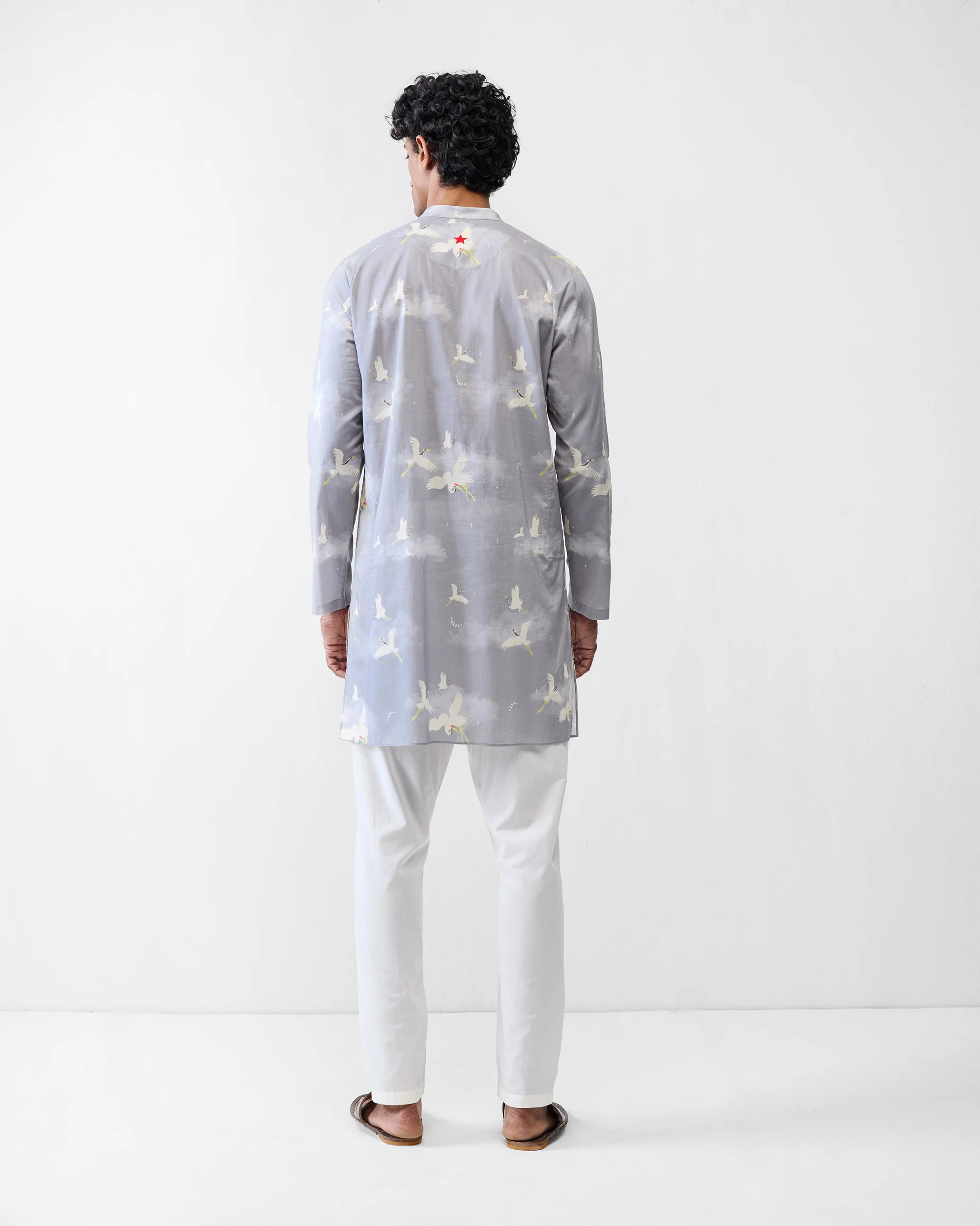 Front Pleat Kurta - Light Grey Printed - Image 2