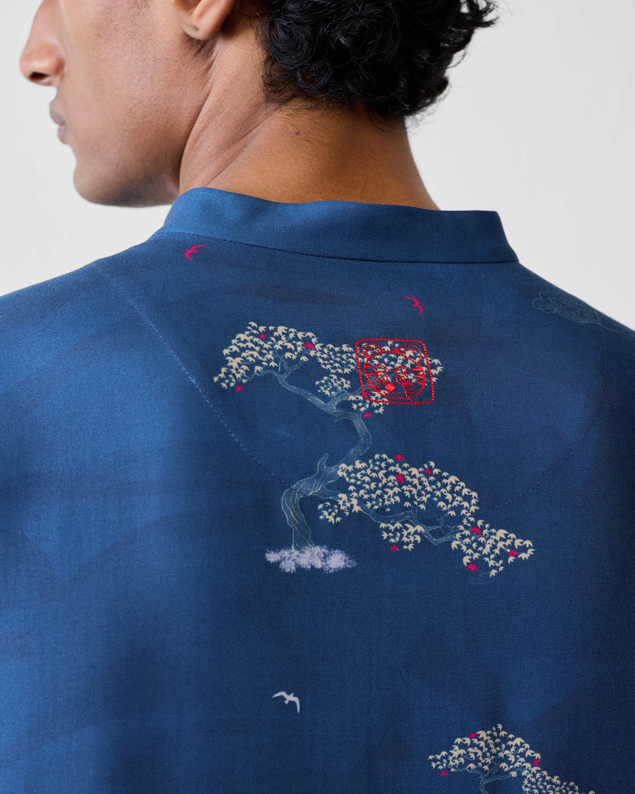 Front Pleat Kurta - Navy & Grey Printed - Image 5