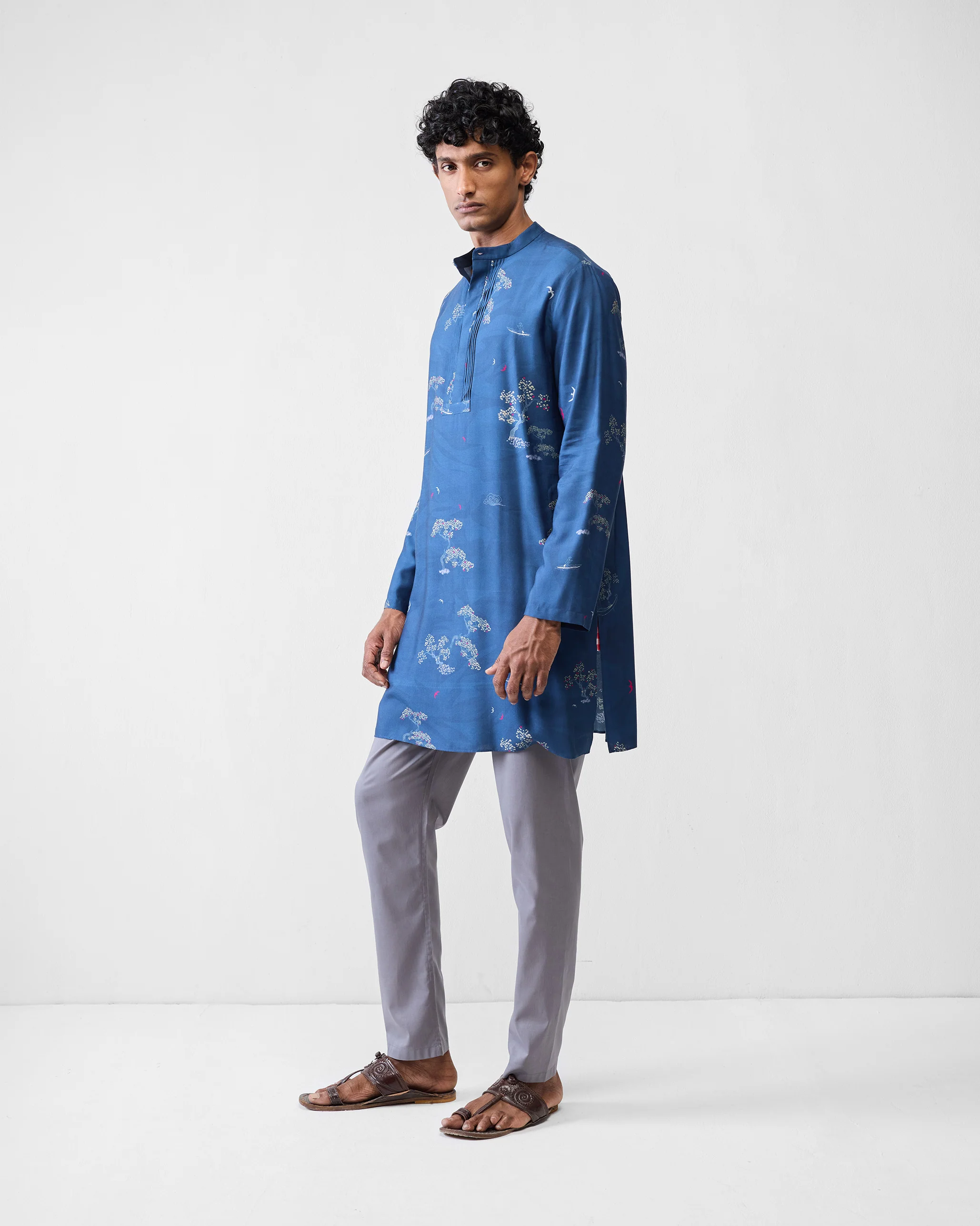 Front Pleat Kurta - Navy & Grey Printed - Image 6