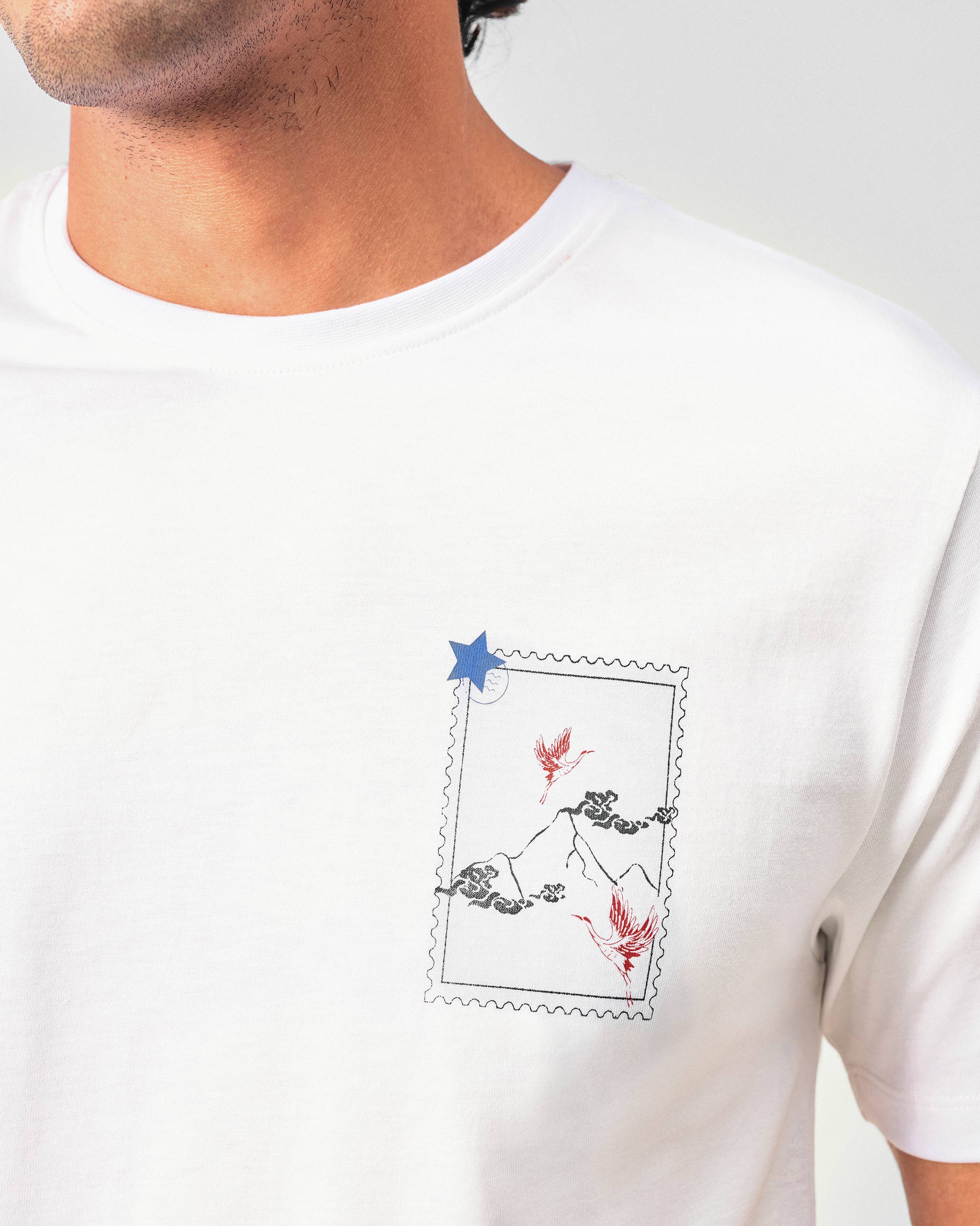 Fuji Flying Crane T-shirt - White & Red Crane - Image 6
