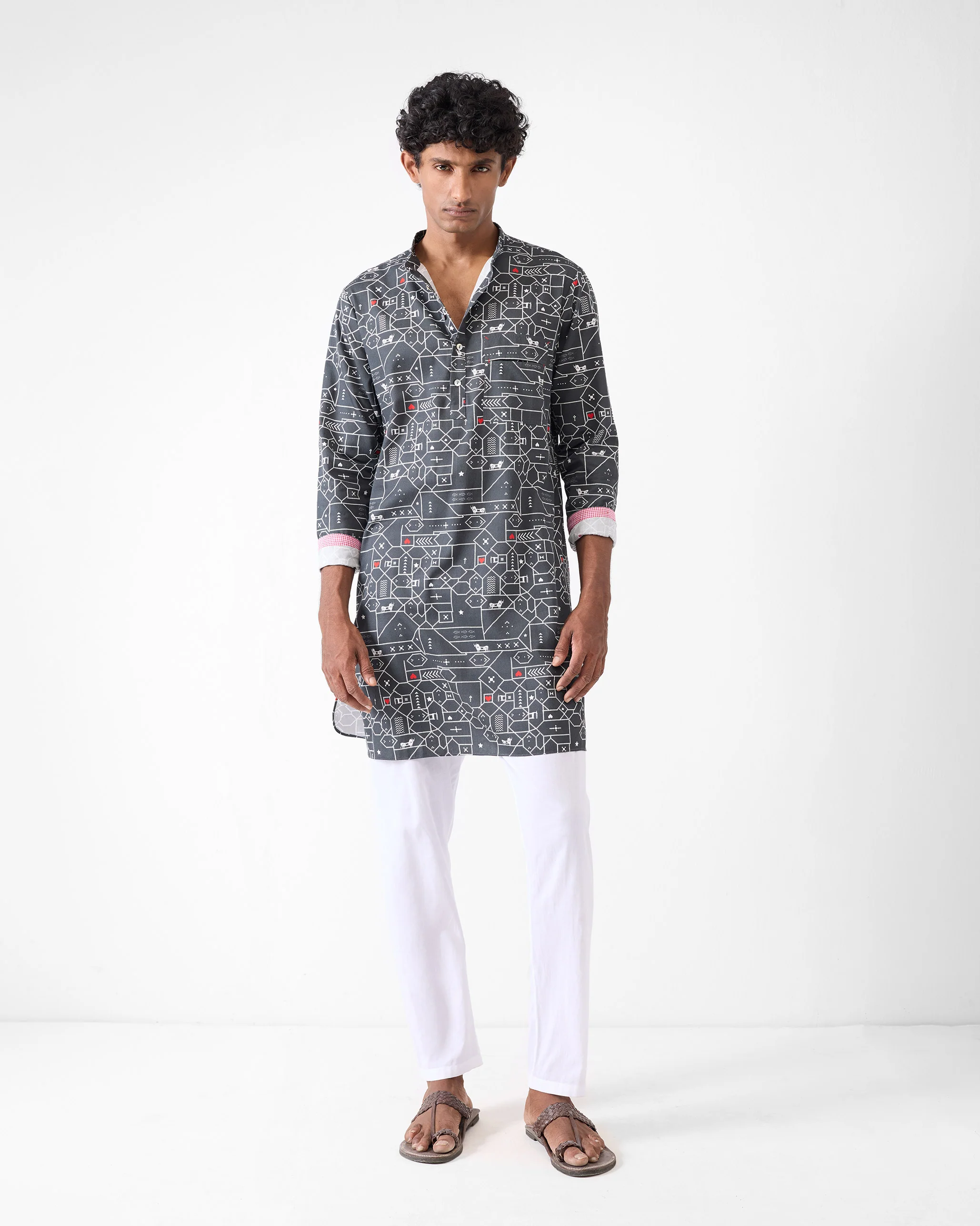 Galle Kurta - Black & Grey Print - Image 2
