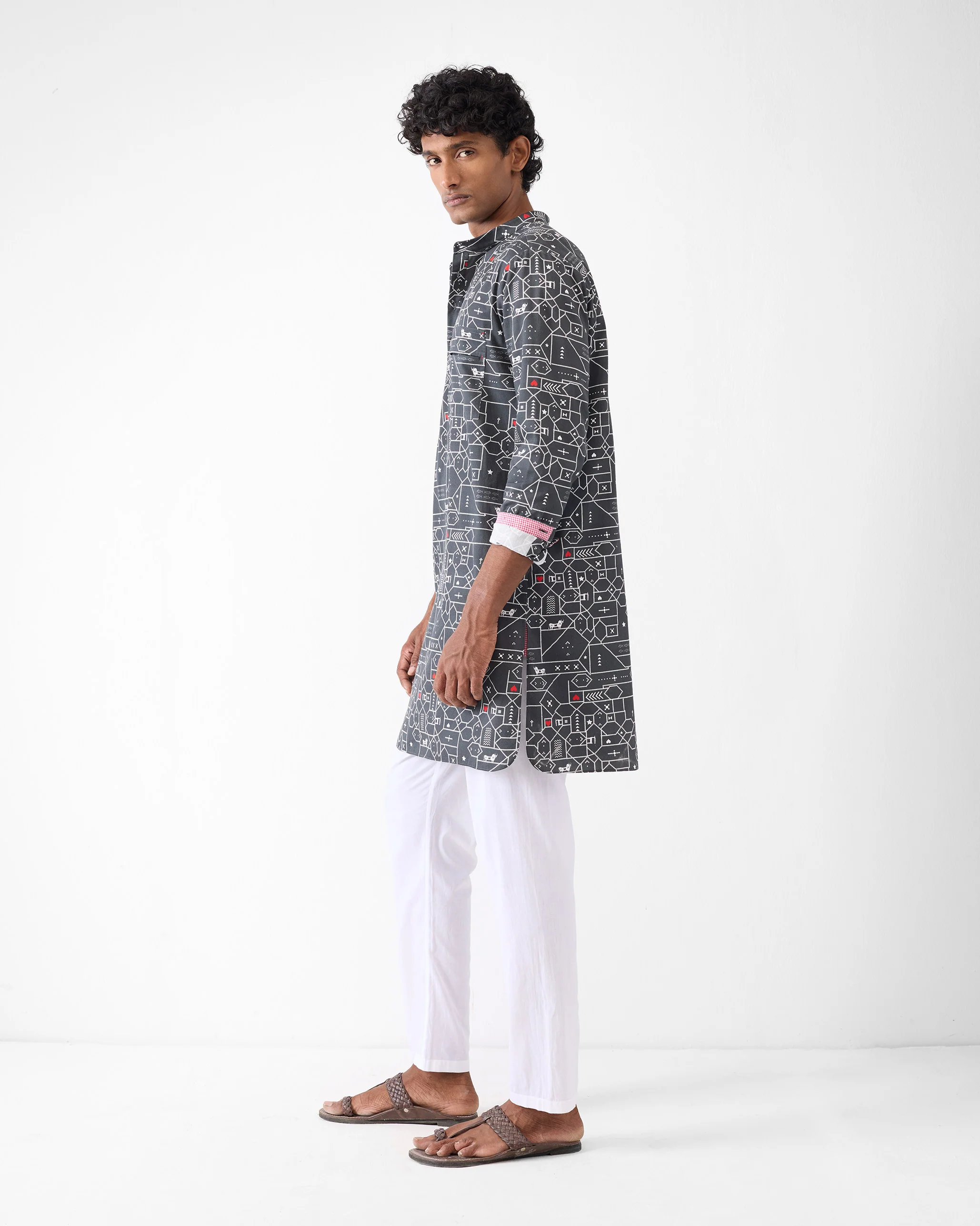 Galle Kurta - Black & Grey Print - Image 4