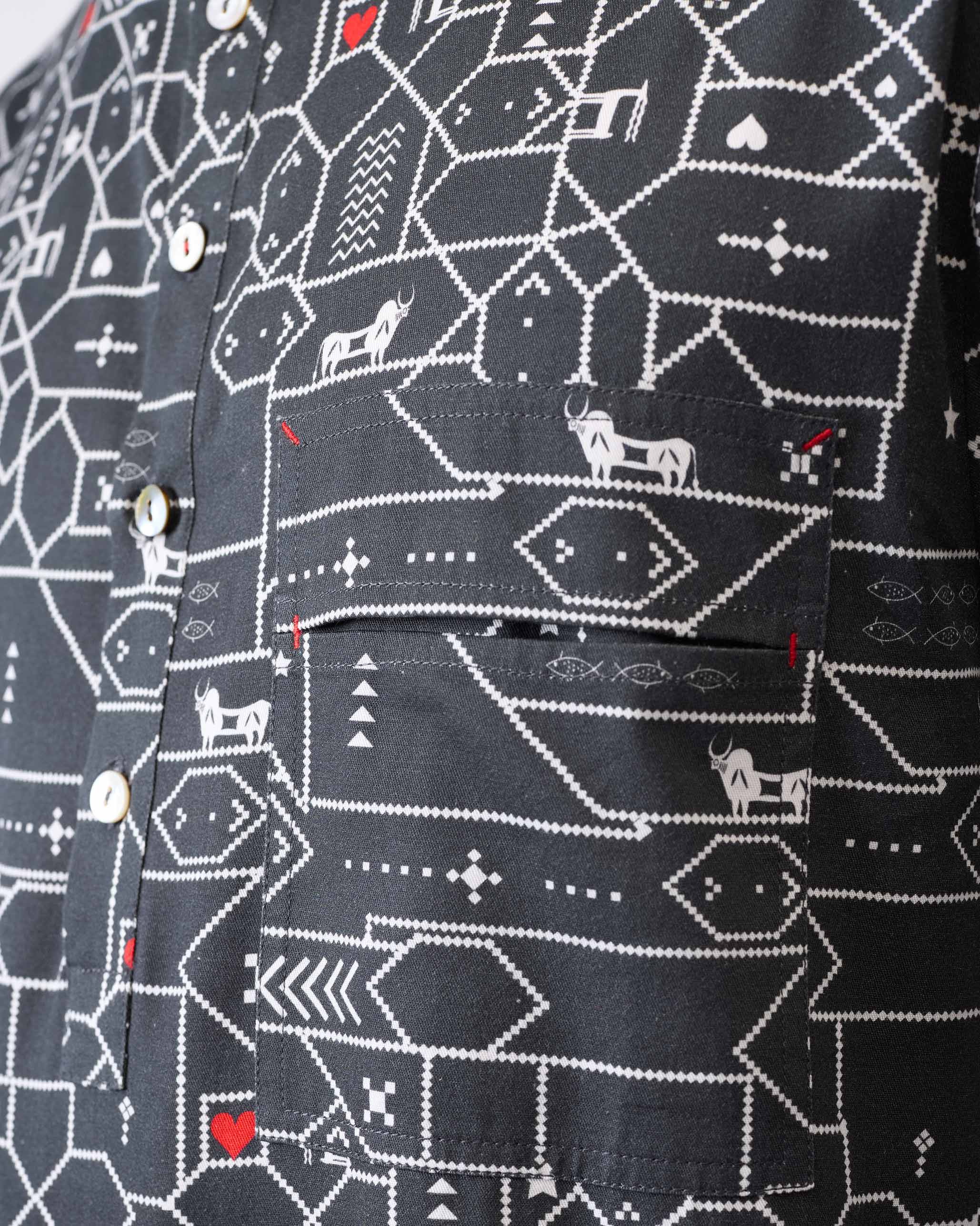 Galle Kurta - Black & Grey Print - Image 5