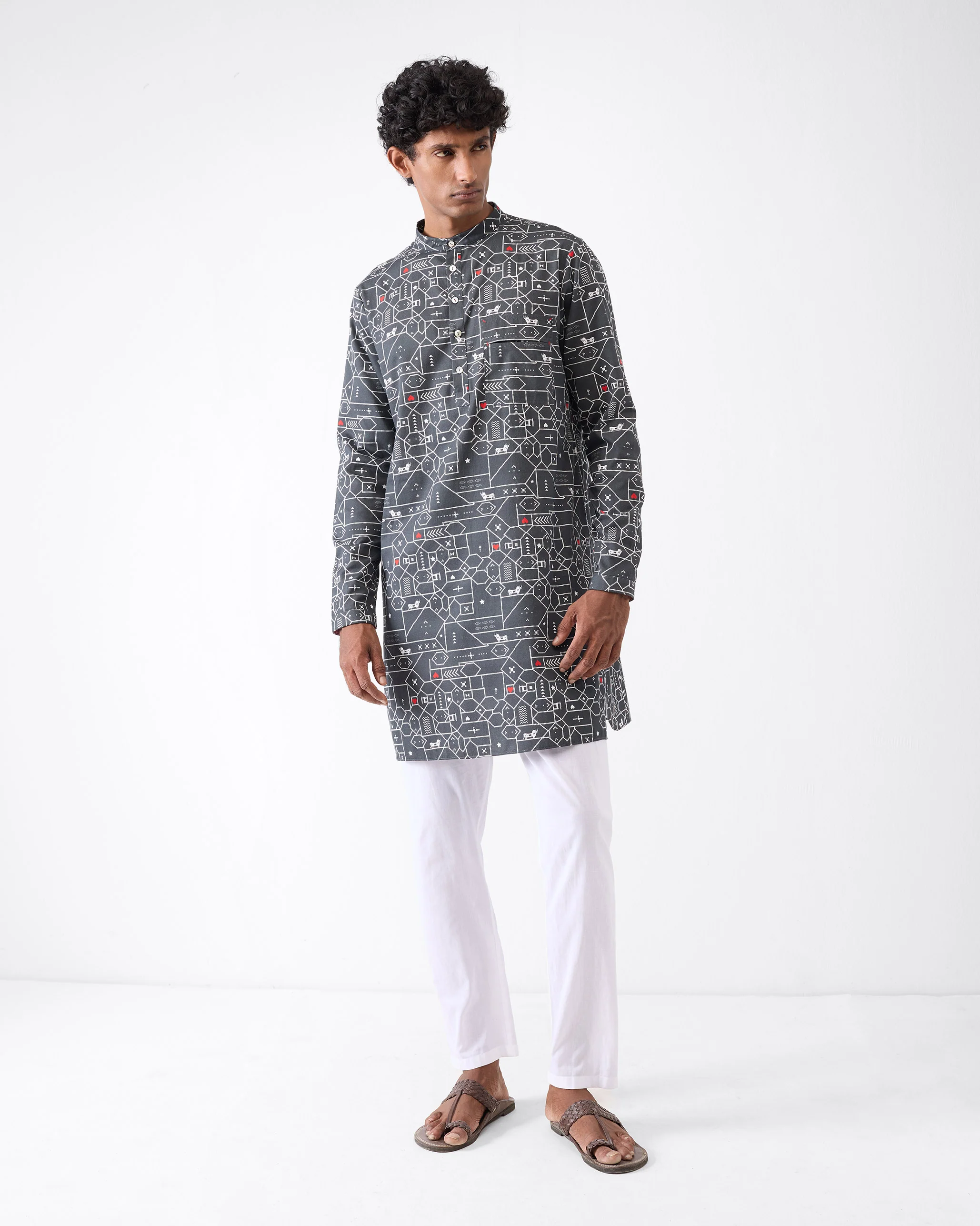 Galle Kurta - Black & Grey Print - Image 8