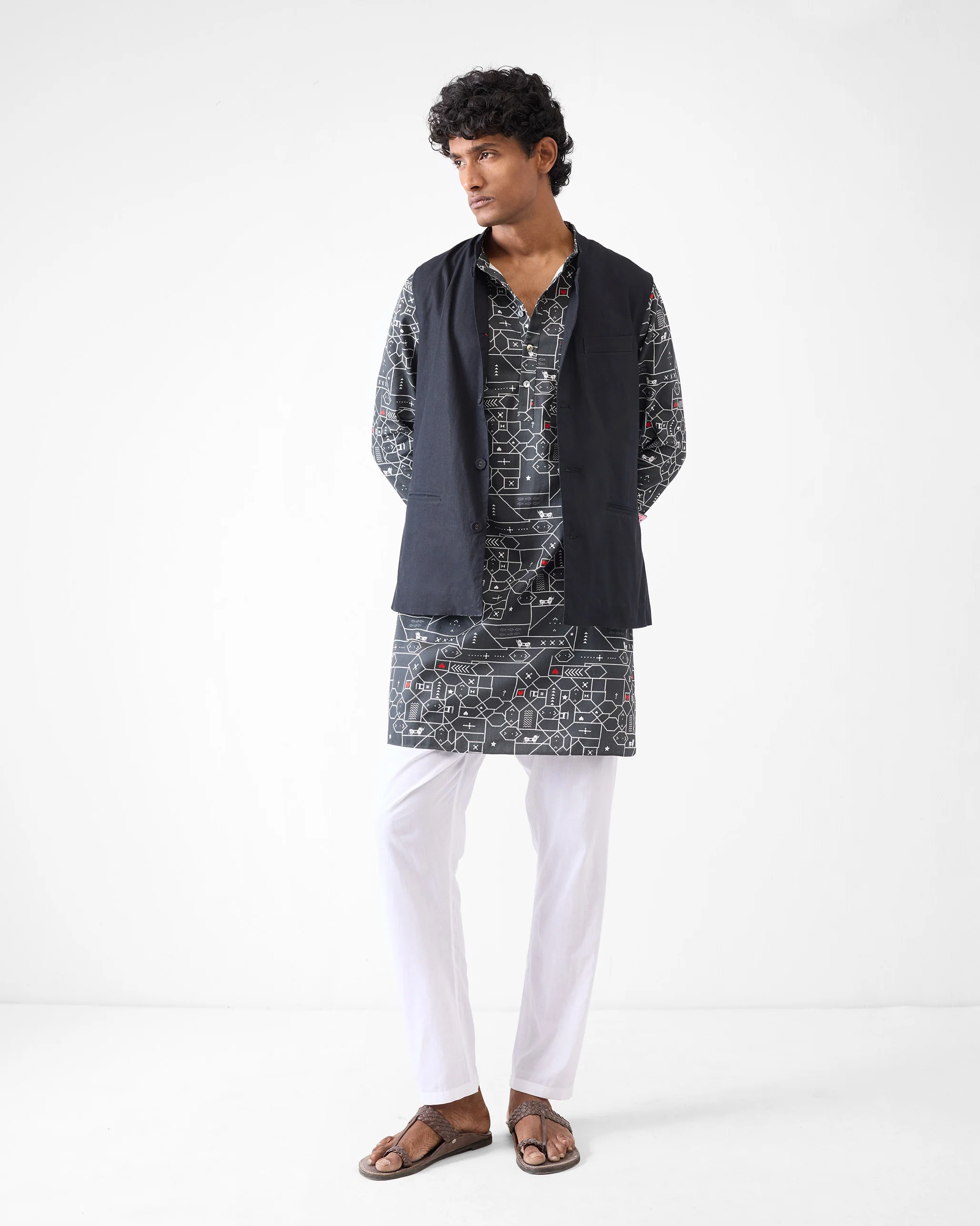 Galle Kurta - Black & Grey Print - Image 9