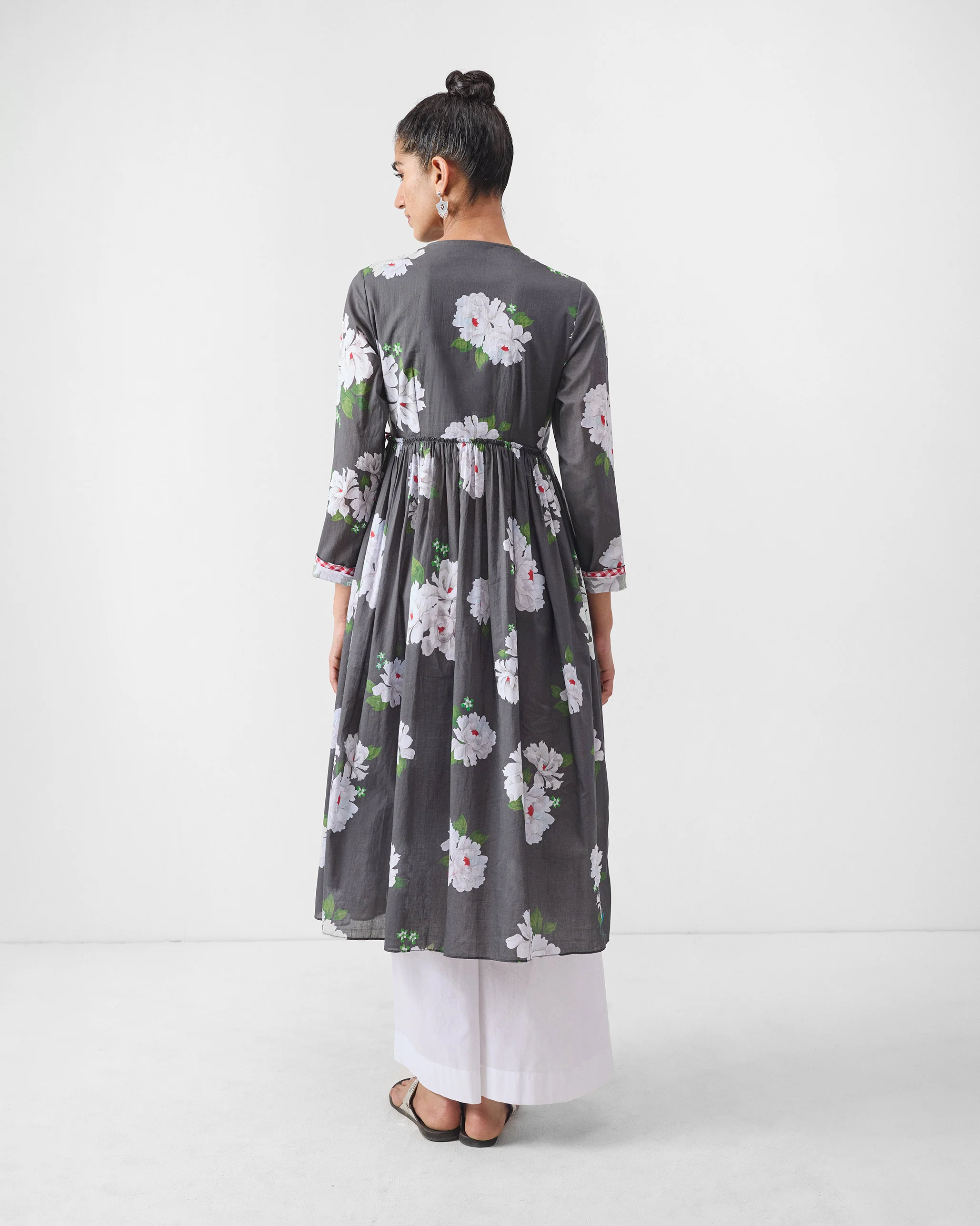 Gathered Angrakha - Charcoal & Ivory Print - Image 5
