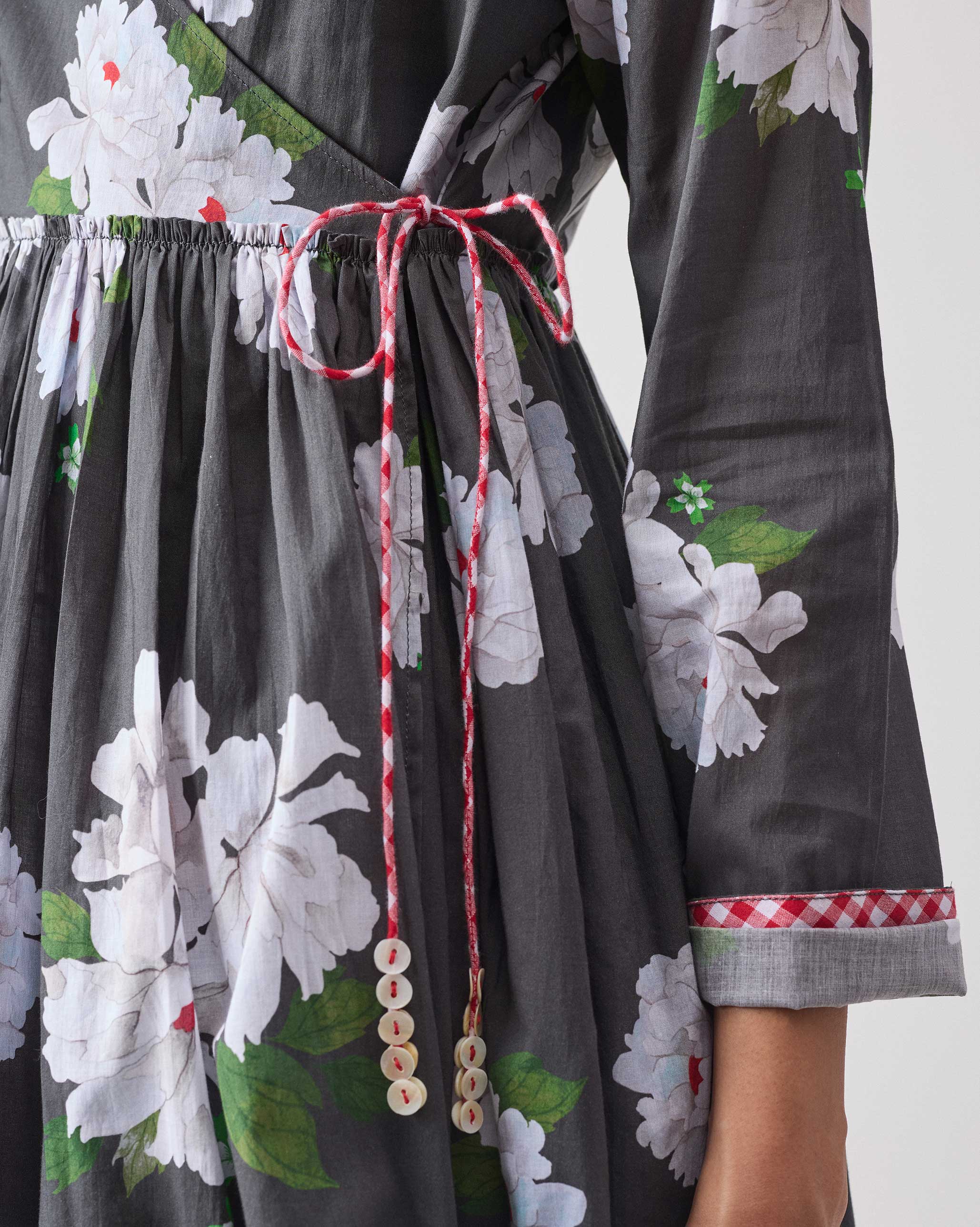 Gathered Angrakha - Charcoal & Ivory Print - Image 8