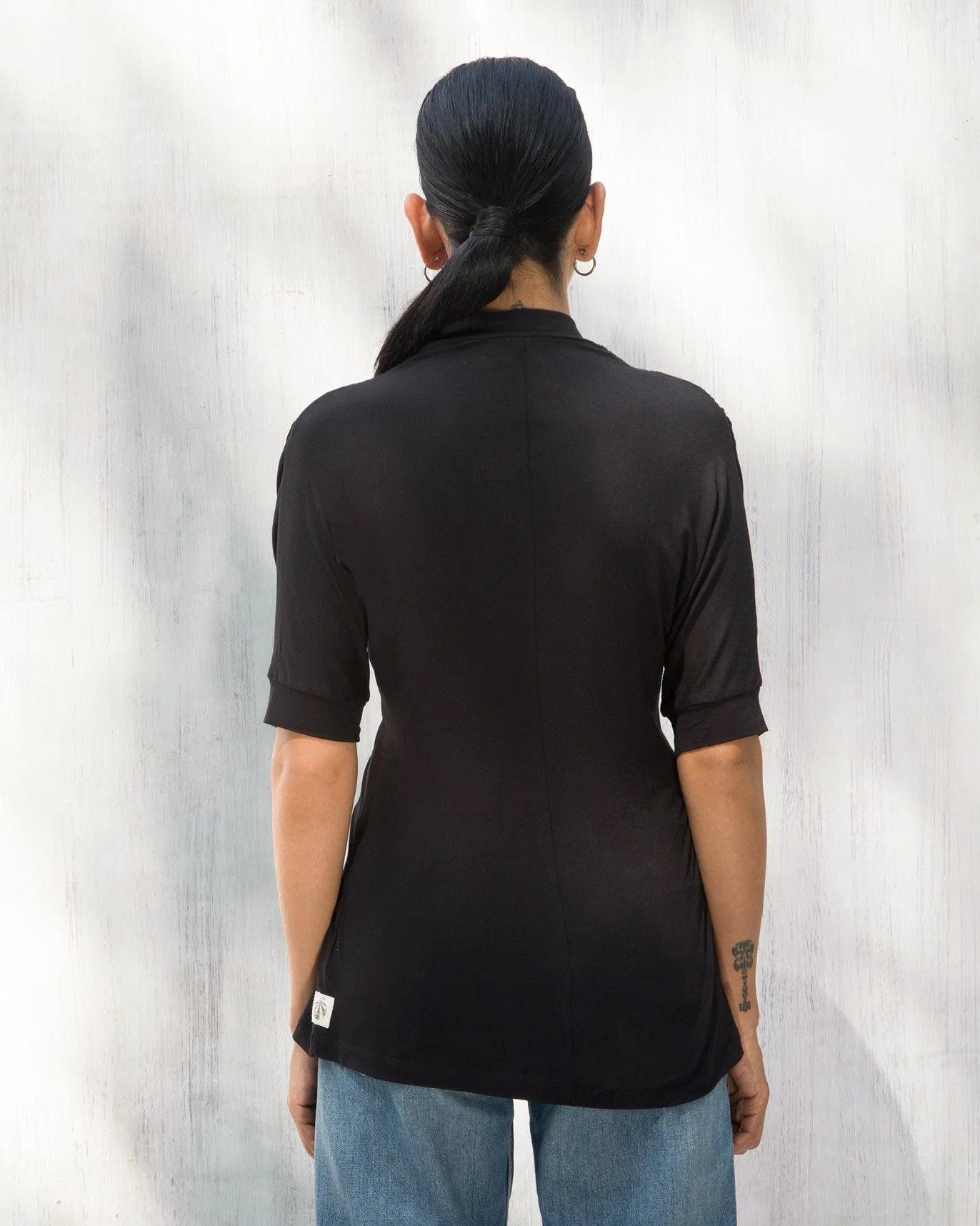 Gathered Jersey Top - Black - Image 2