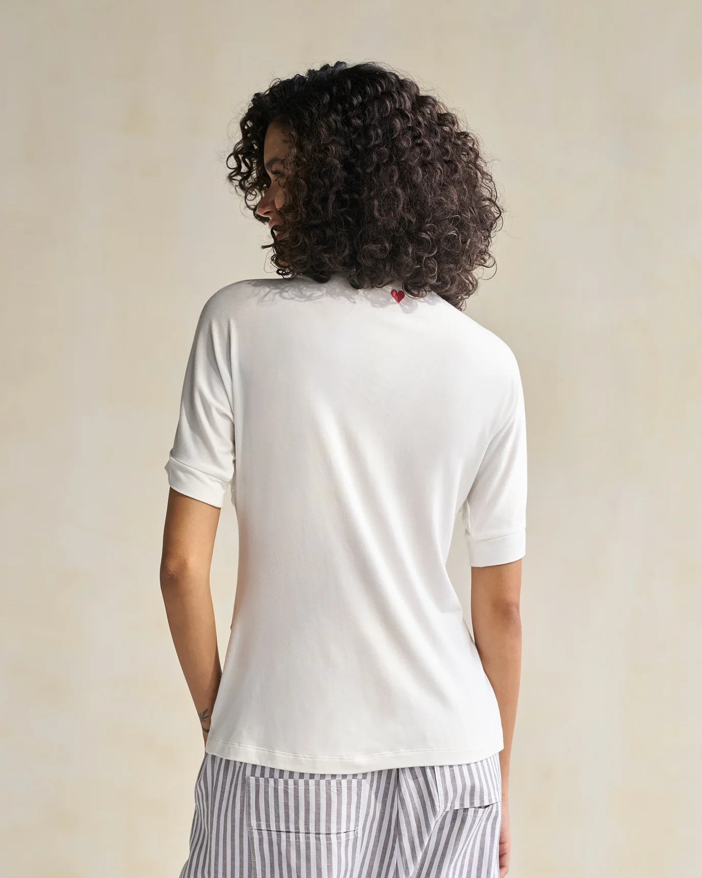 Gathered Jersey Top - Ivory - Image 4