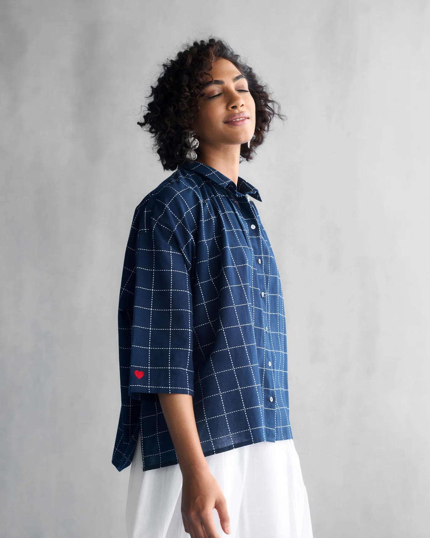 Gathered Shirt - Navy - Image 3