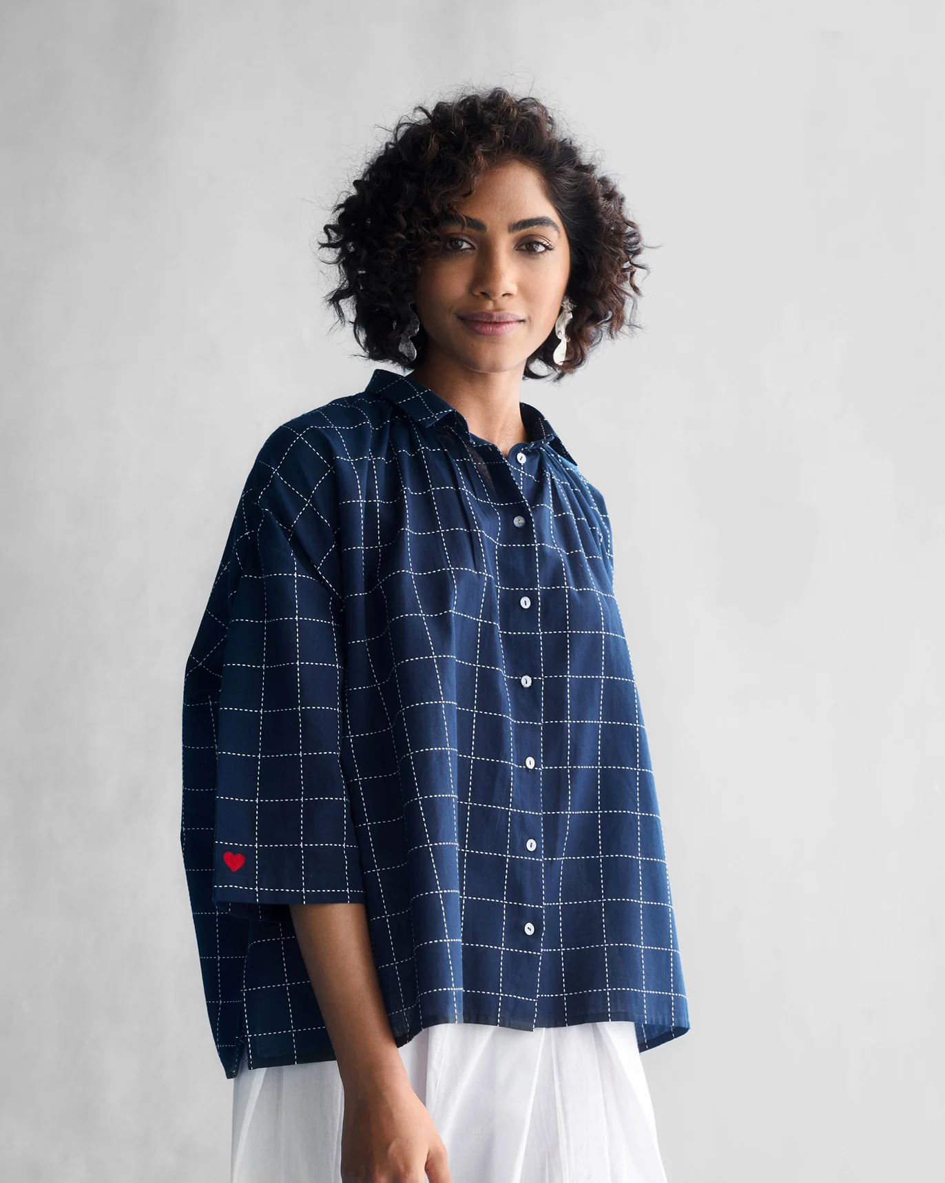 Gathered Shirt - Navy - Image 5