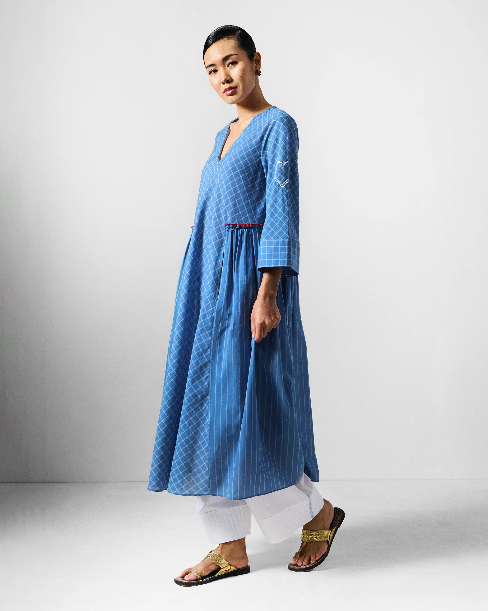 Giri Kurta - Blue & White Checks - Image 3