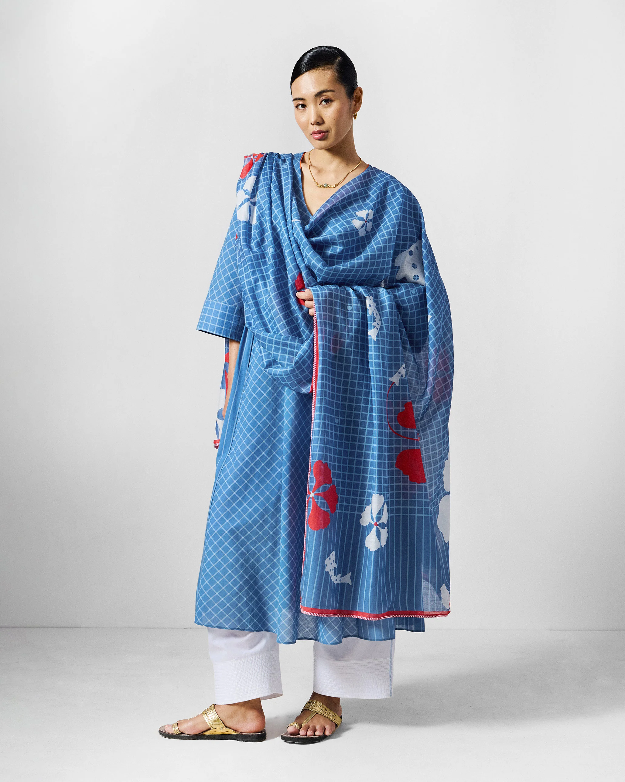 Giri Kurta - Blue & White Checks - Image 9