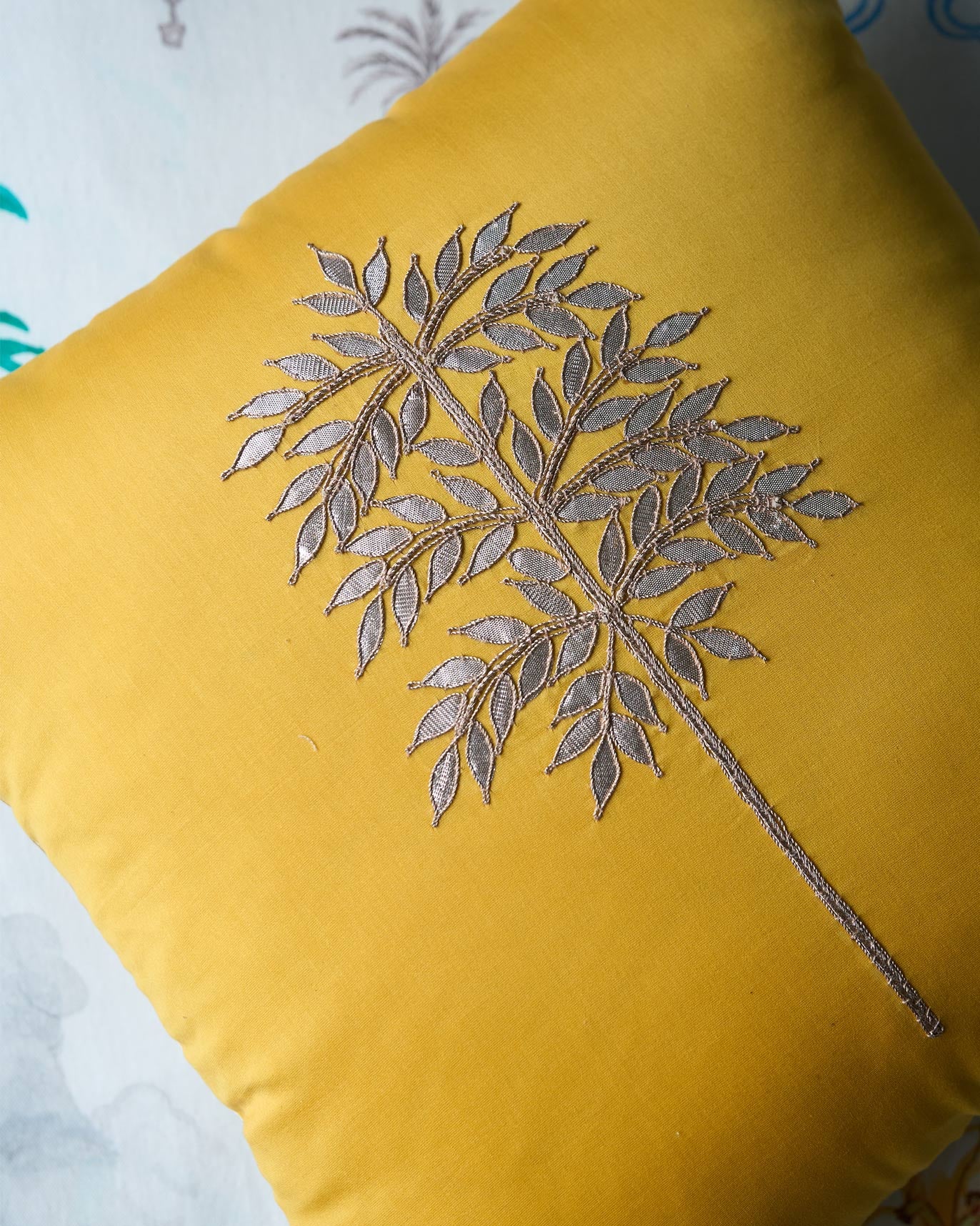 Yellow Golden Palm Cushion Cover - Reversible - Image 2