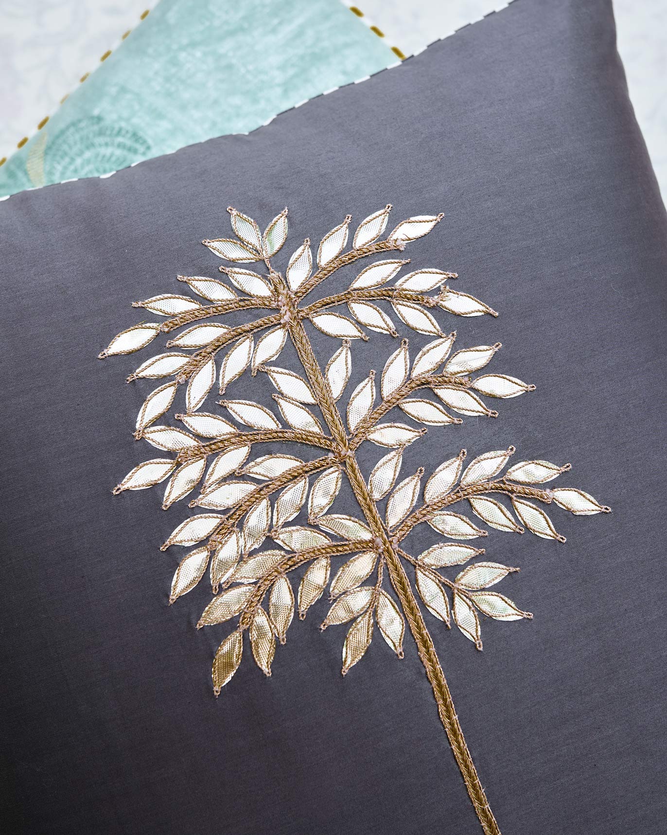 Gota Palm Cushion Cover - Charcoal - Image 2