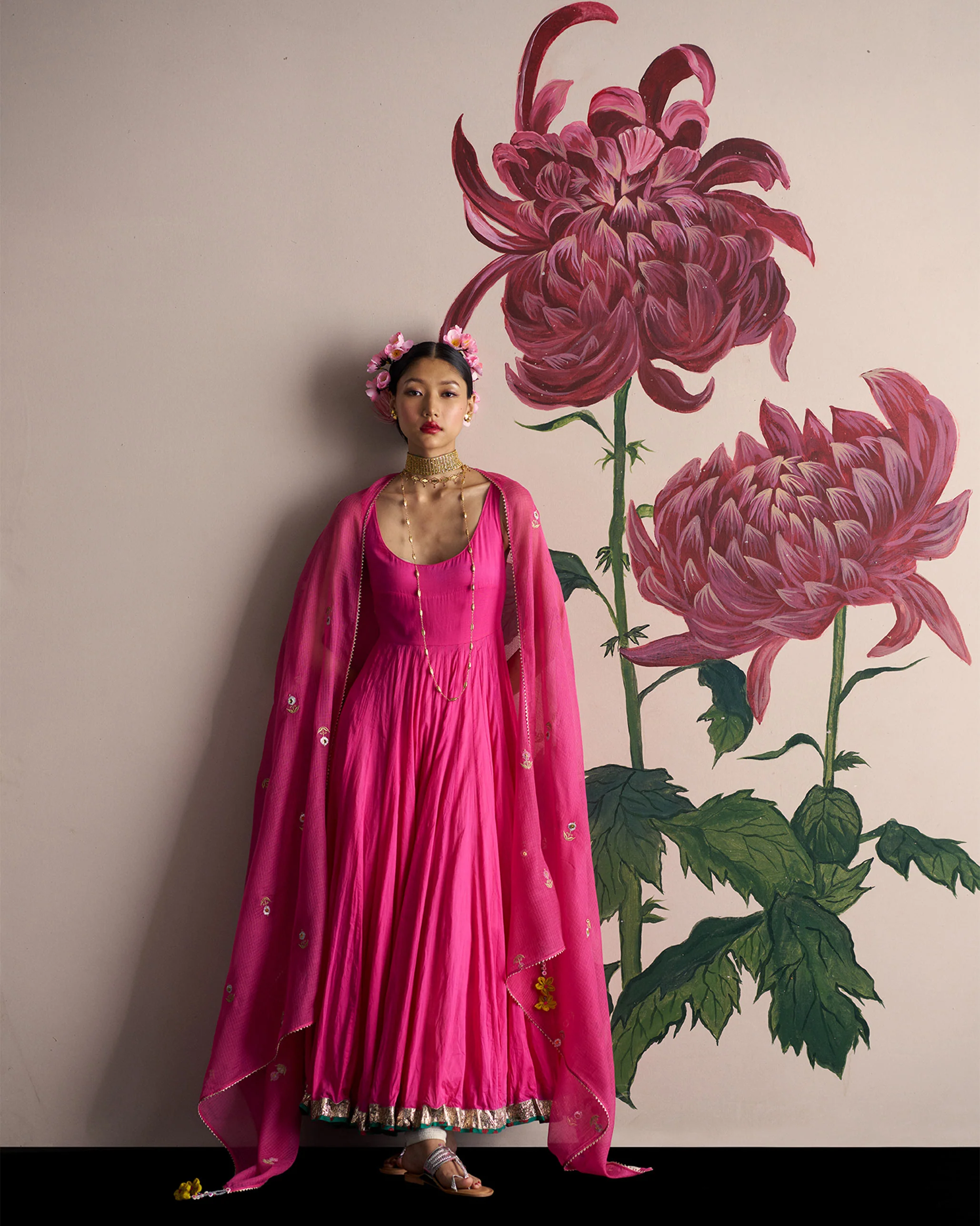 Gul Dupatta - Fuchsia & Gold Embroidered - Image 2