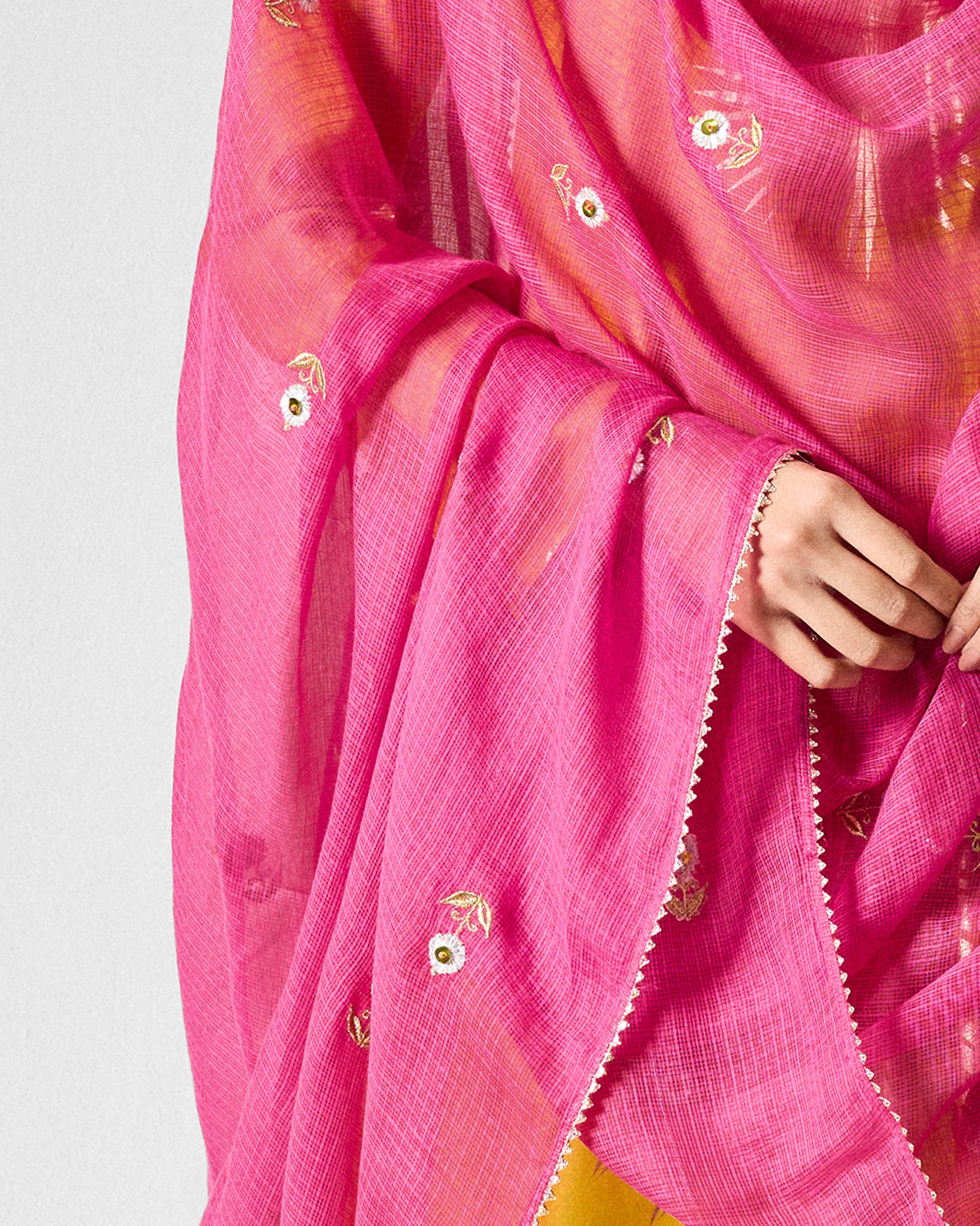 Gul Dupatta - Fuchsia & Gold Embroidered - Image 3