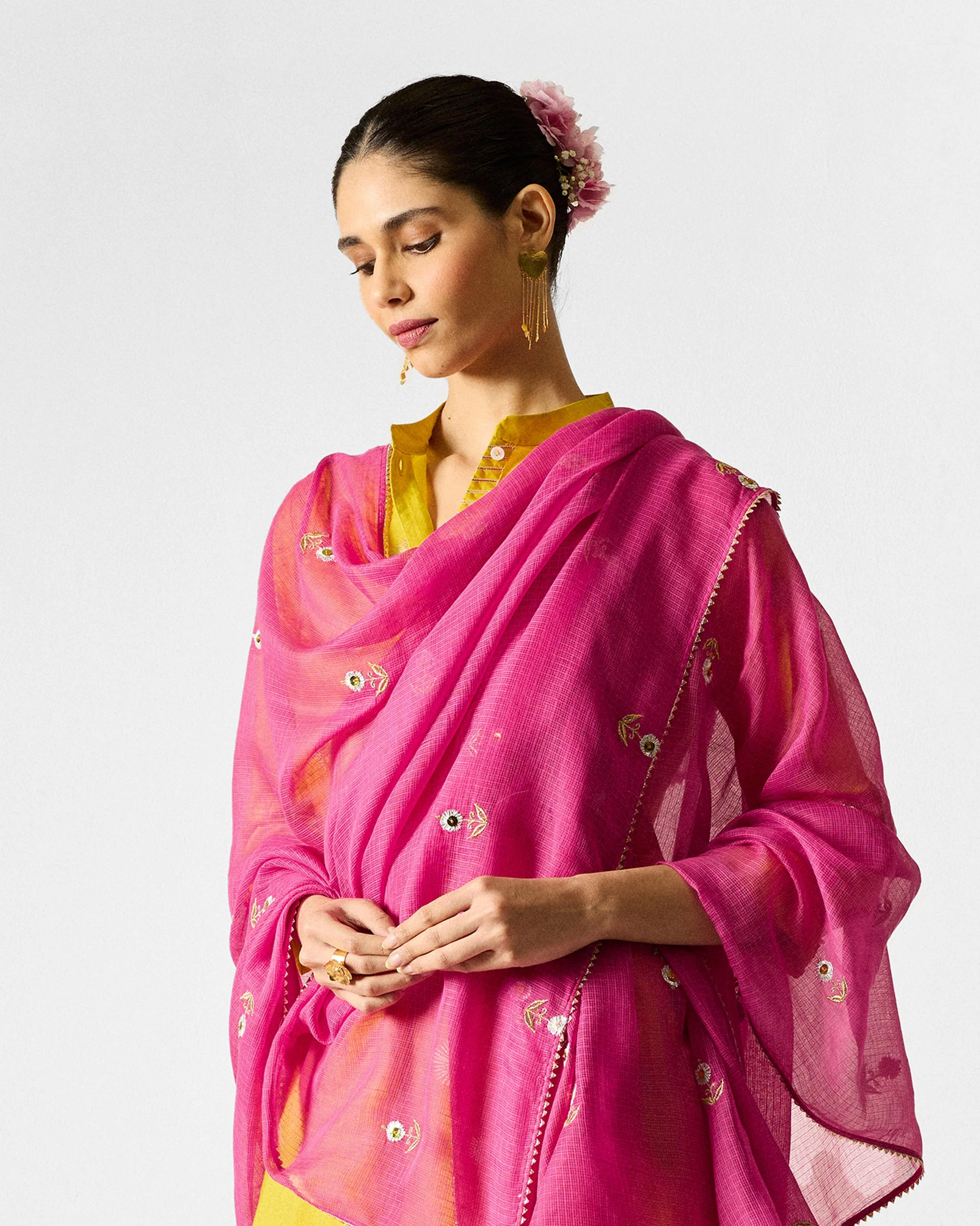 Gul Dupatta - Fuchsia & Gold Embroidered - Image 4