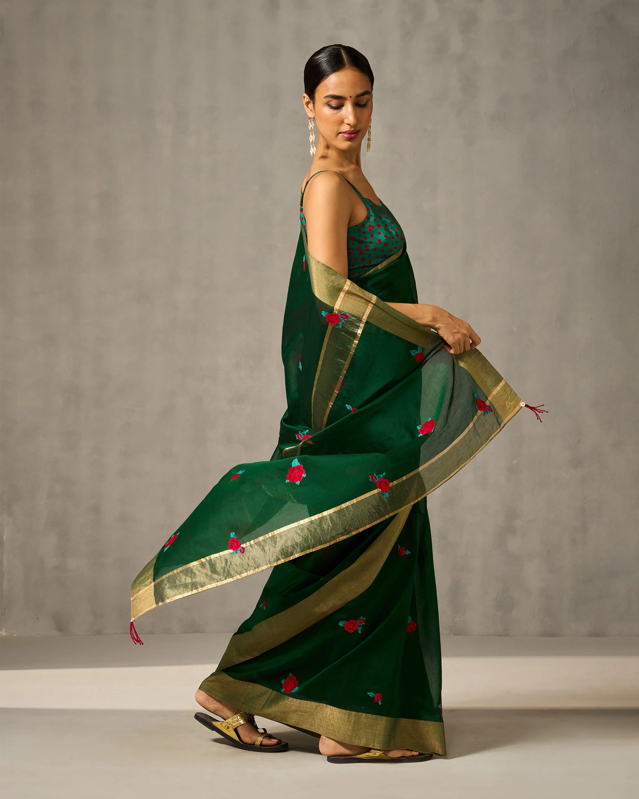 Gulab Sari - Green Embroidered - Image 2