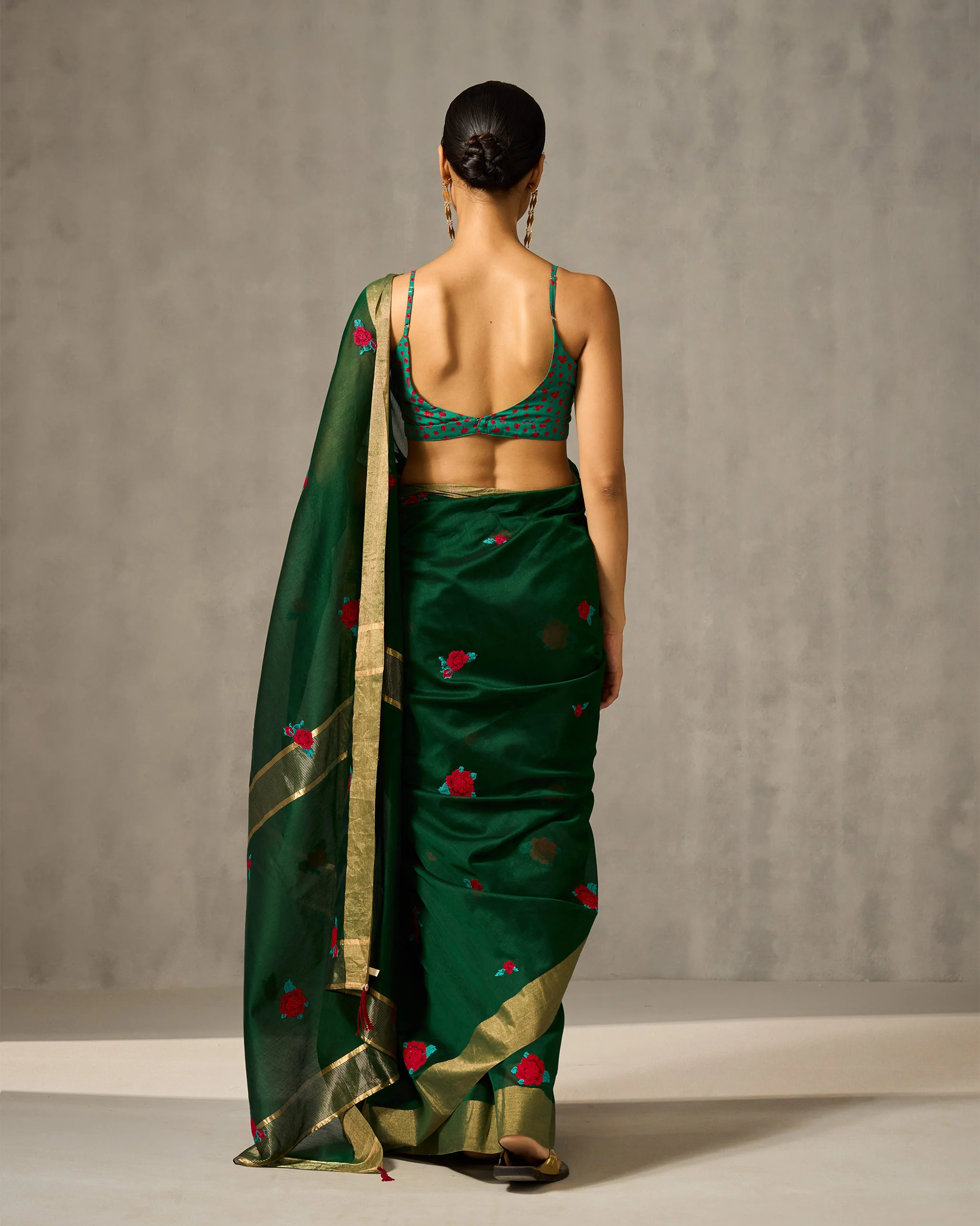 Gulab Sari - Green Embroidered - Image 3