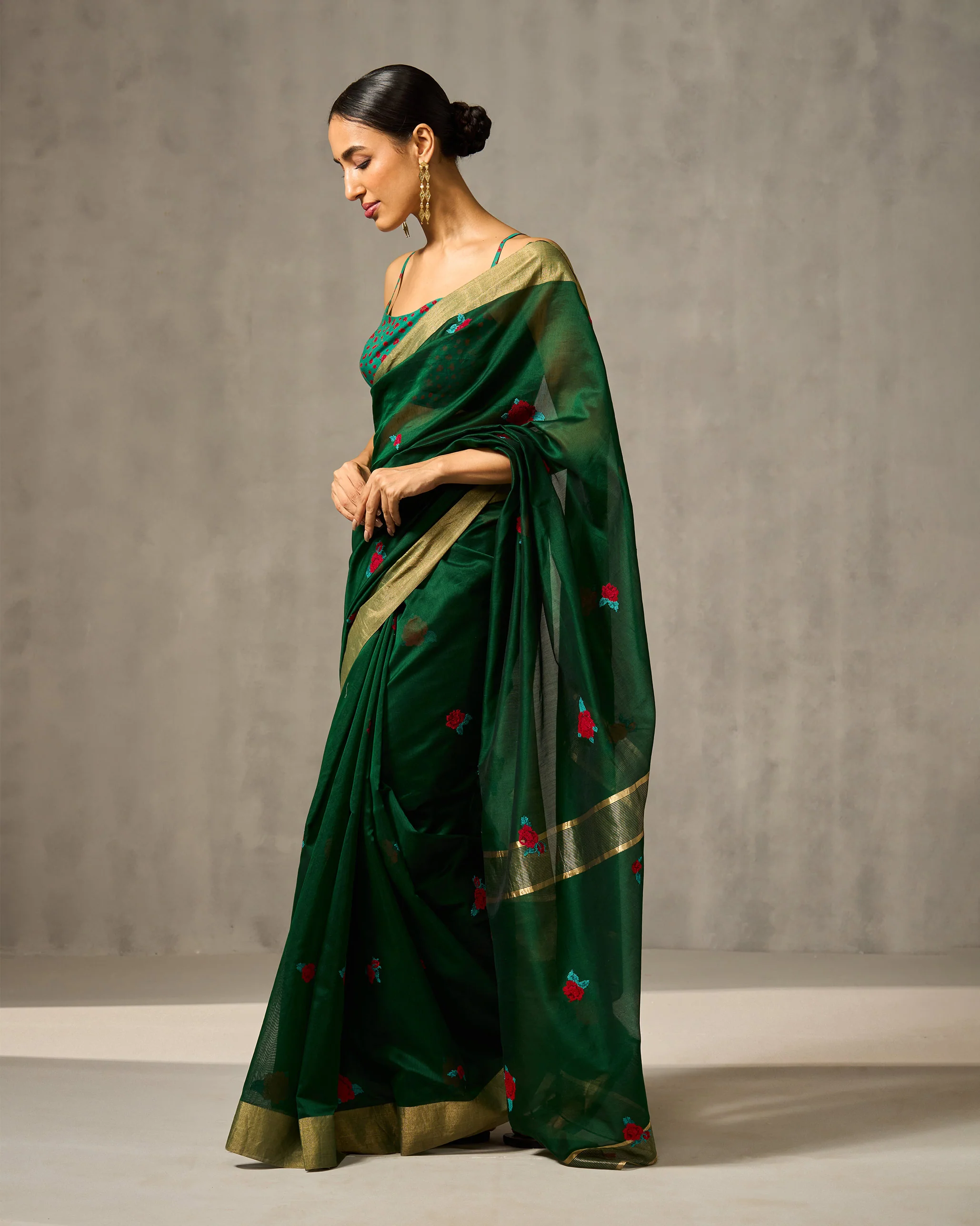 Gulab Sari - Green Embroidered - Image 4
