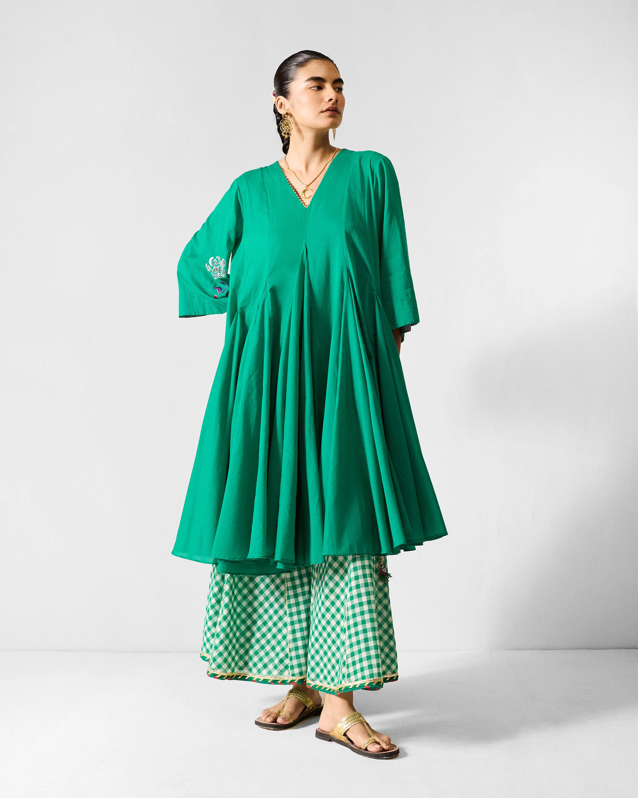 Gusset Long Kurta - Green - Image 2