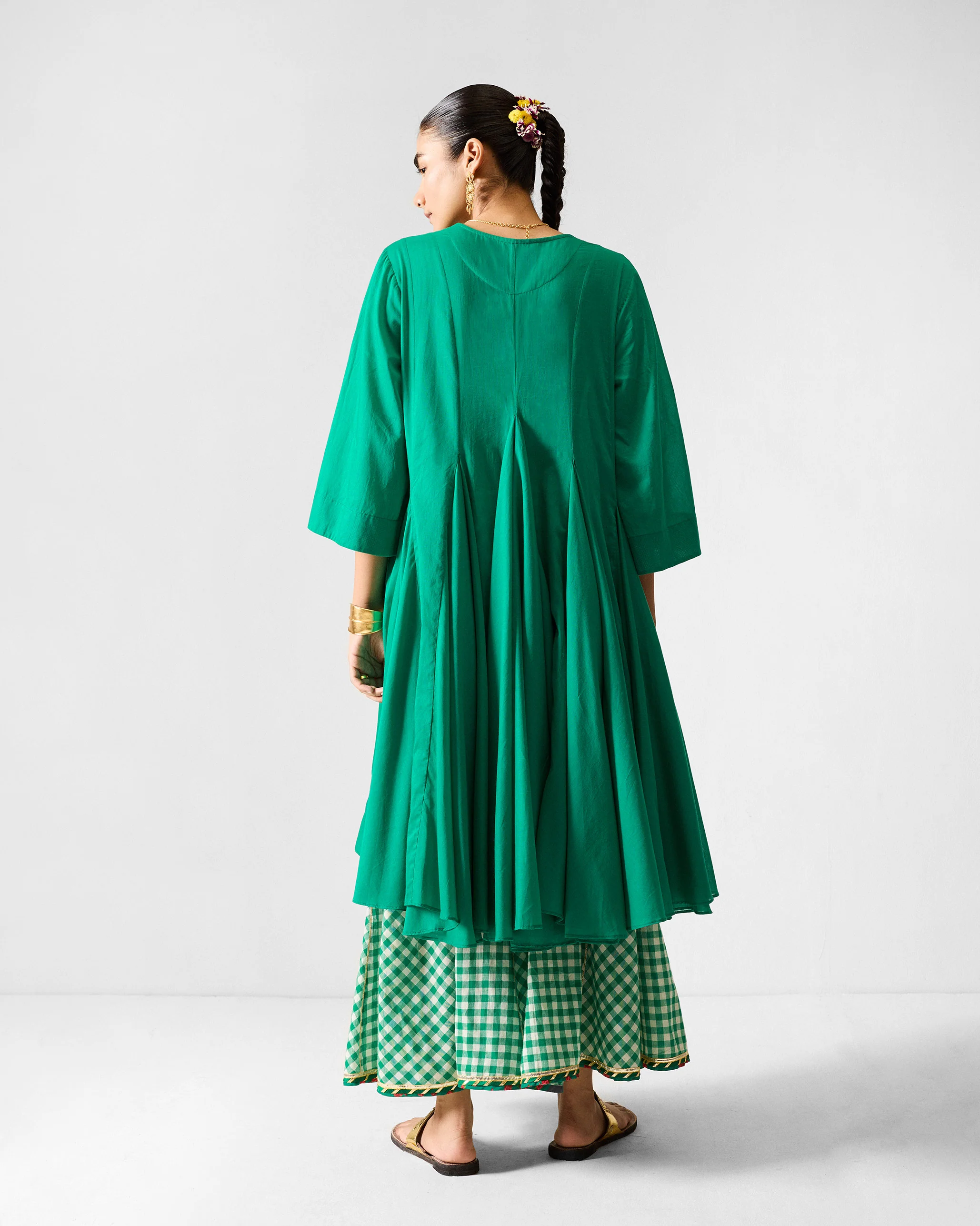 Gusset Long Kurta - Green - Image 3