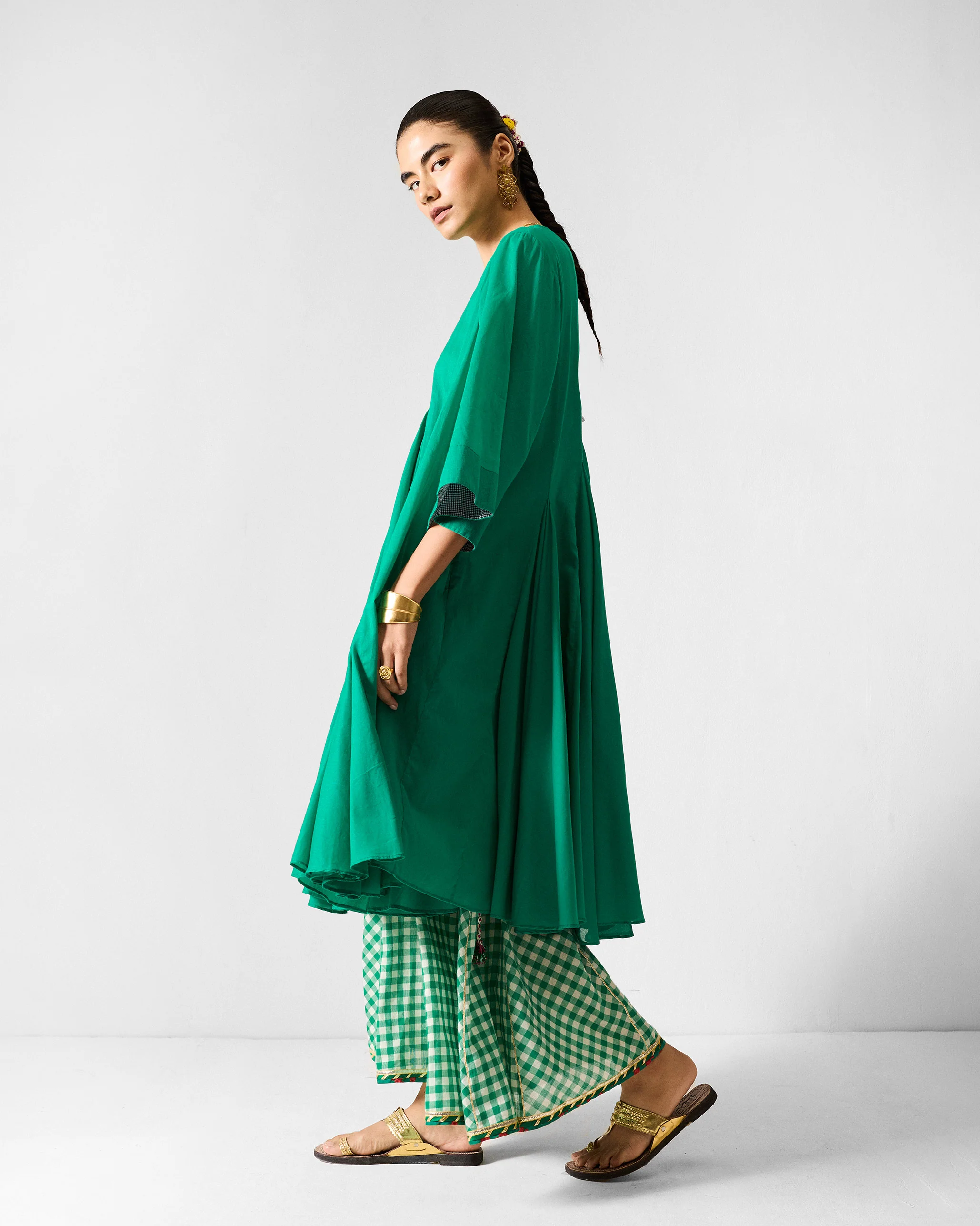 Gusset Long Kurta - Green - Image 4