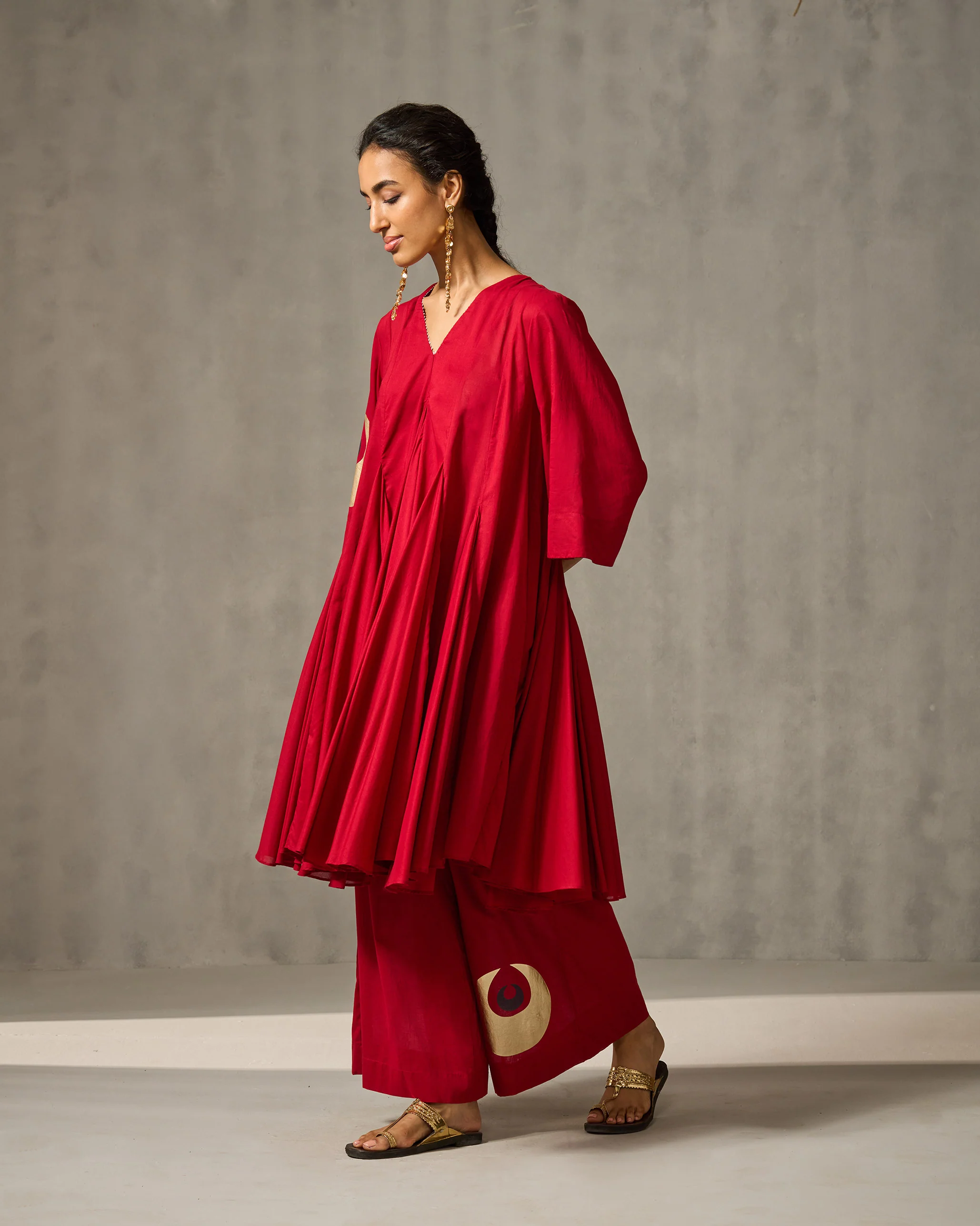 Gusset Long Kurta - Red - Image 4
