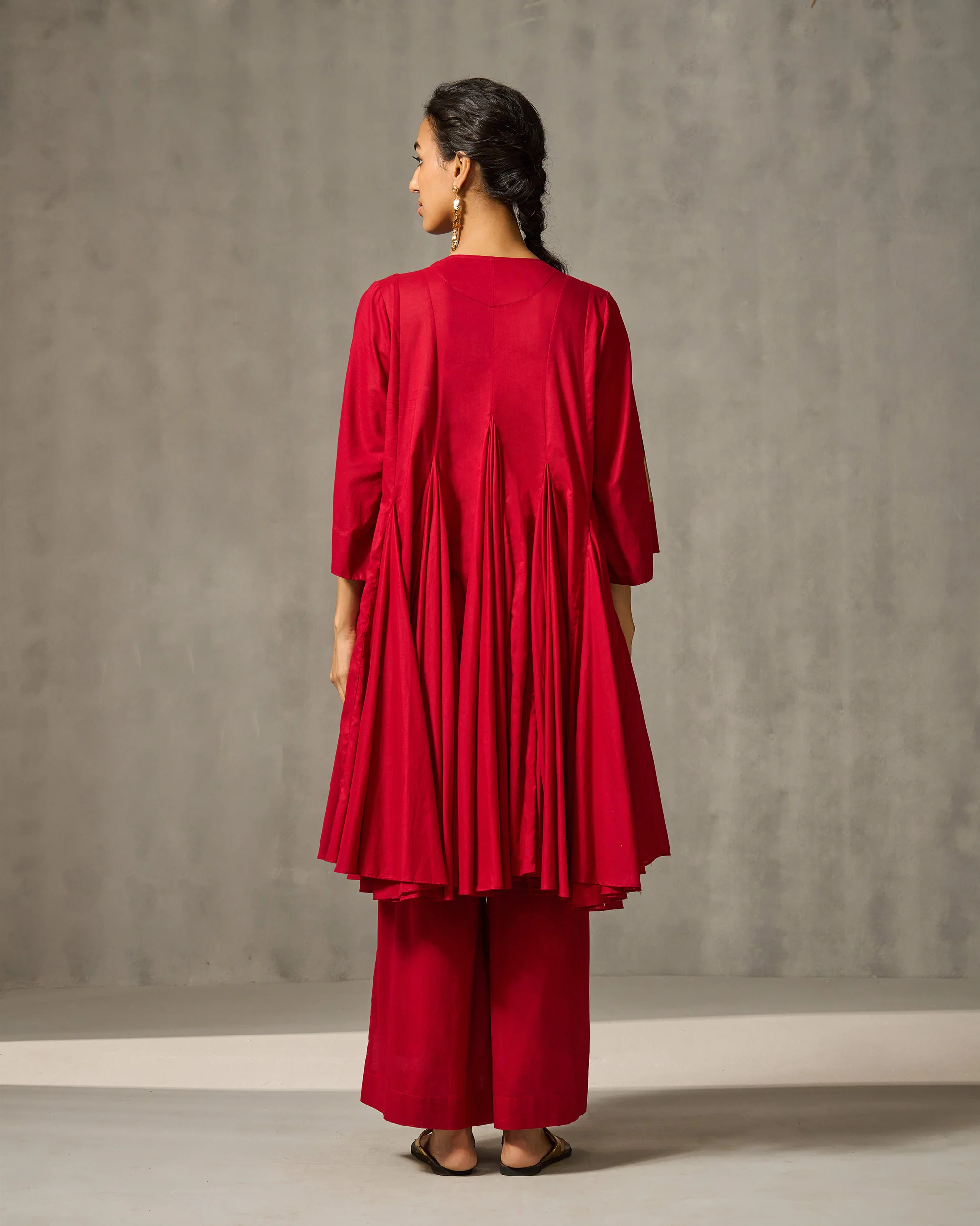 Gusset Long Kurta - Red - Image 5